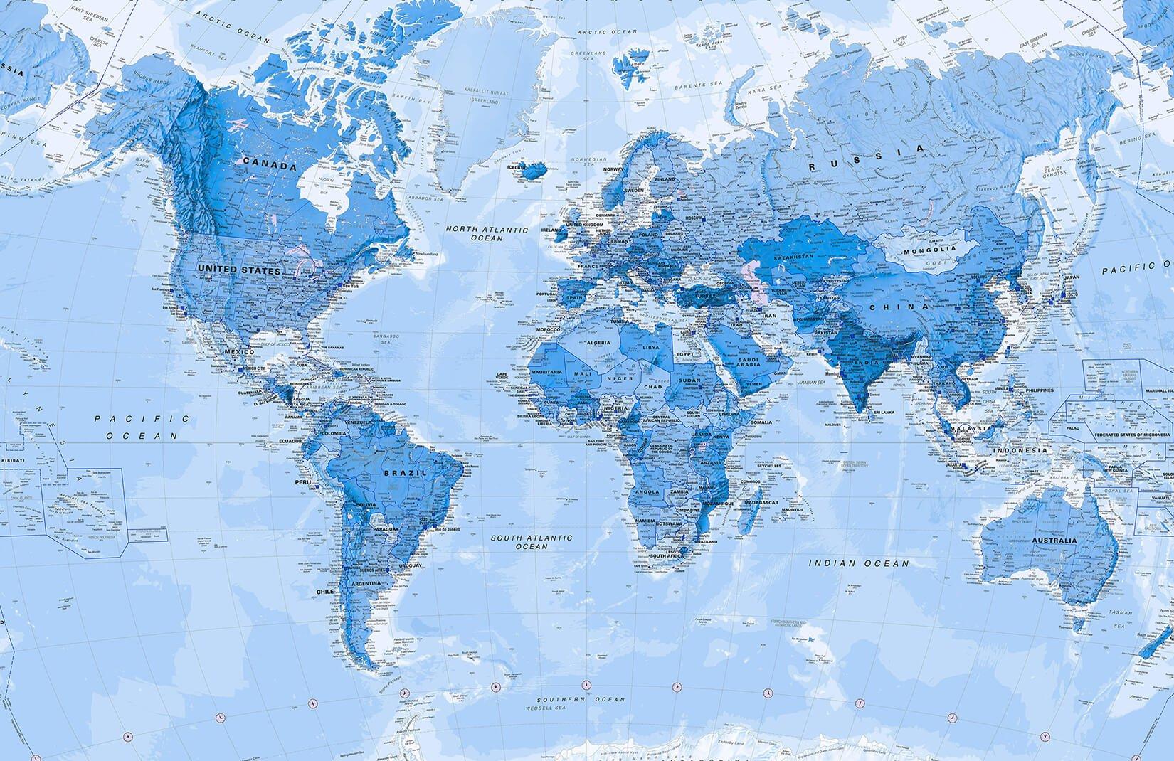 1650x1070 Shaded Ocean Blue Political Map Wallpaper Mural