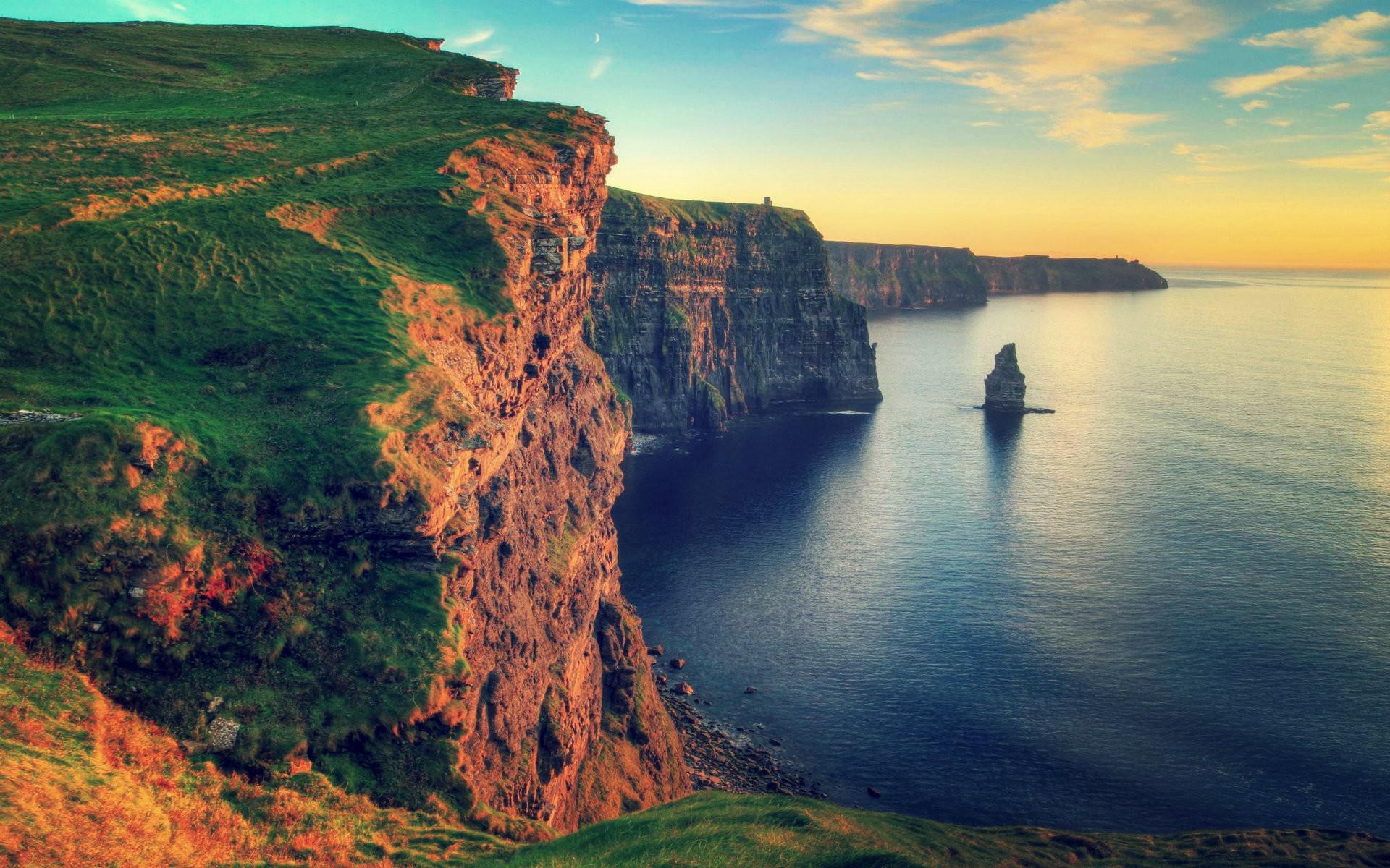 1920x1200 Water Sunset Landscapes Nature Rocks Ireland Cliffs Moher Sea