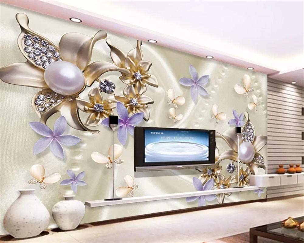 1000x800 Wallpaper 3D Pearl Diamond Classic Silky Flower Butterfly Romantic Tv Background Wall Papers Home Decor, 200x140cm