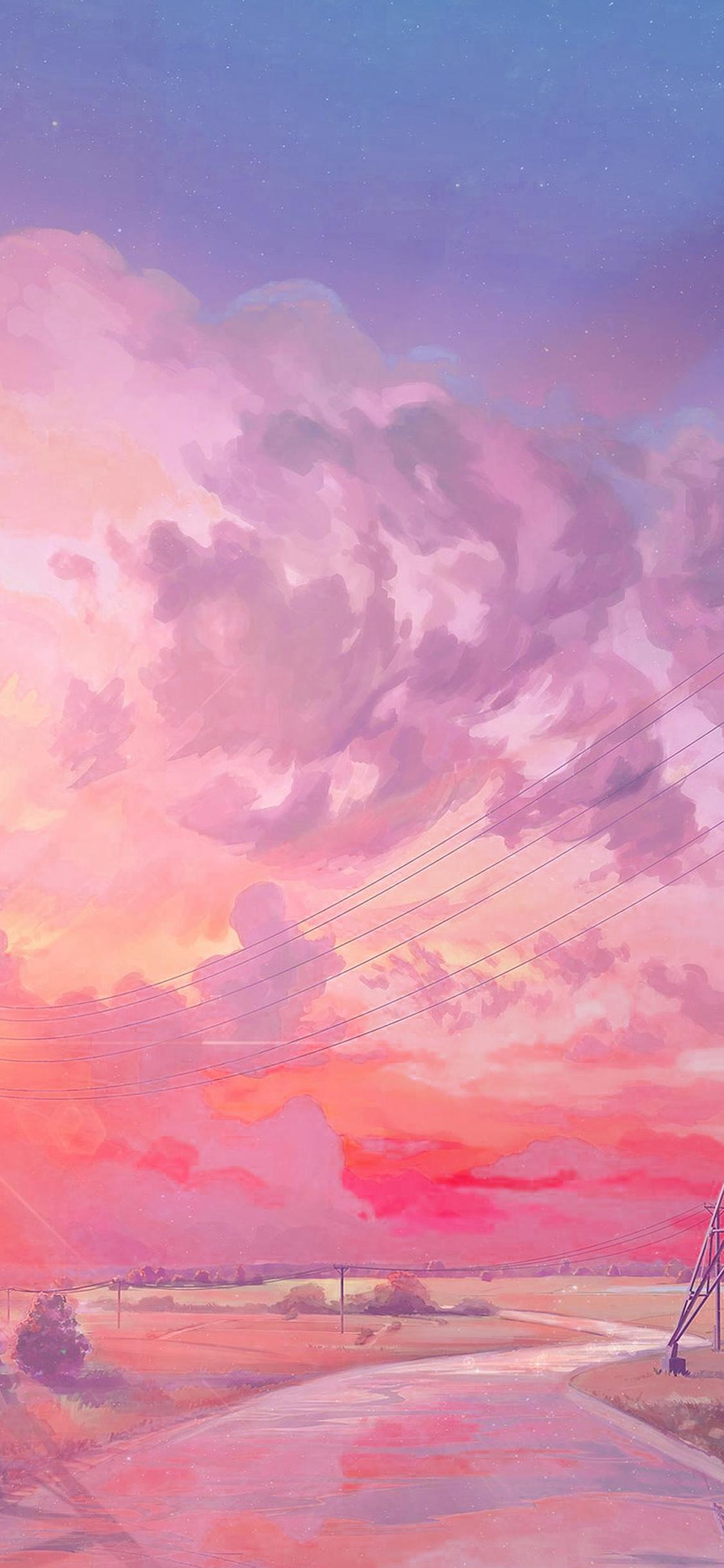 1125x2436 arseniy chebynkin sunset illustration art pink