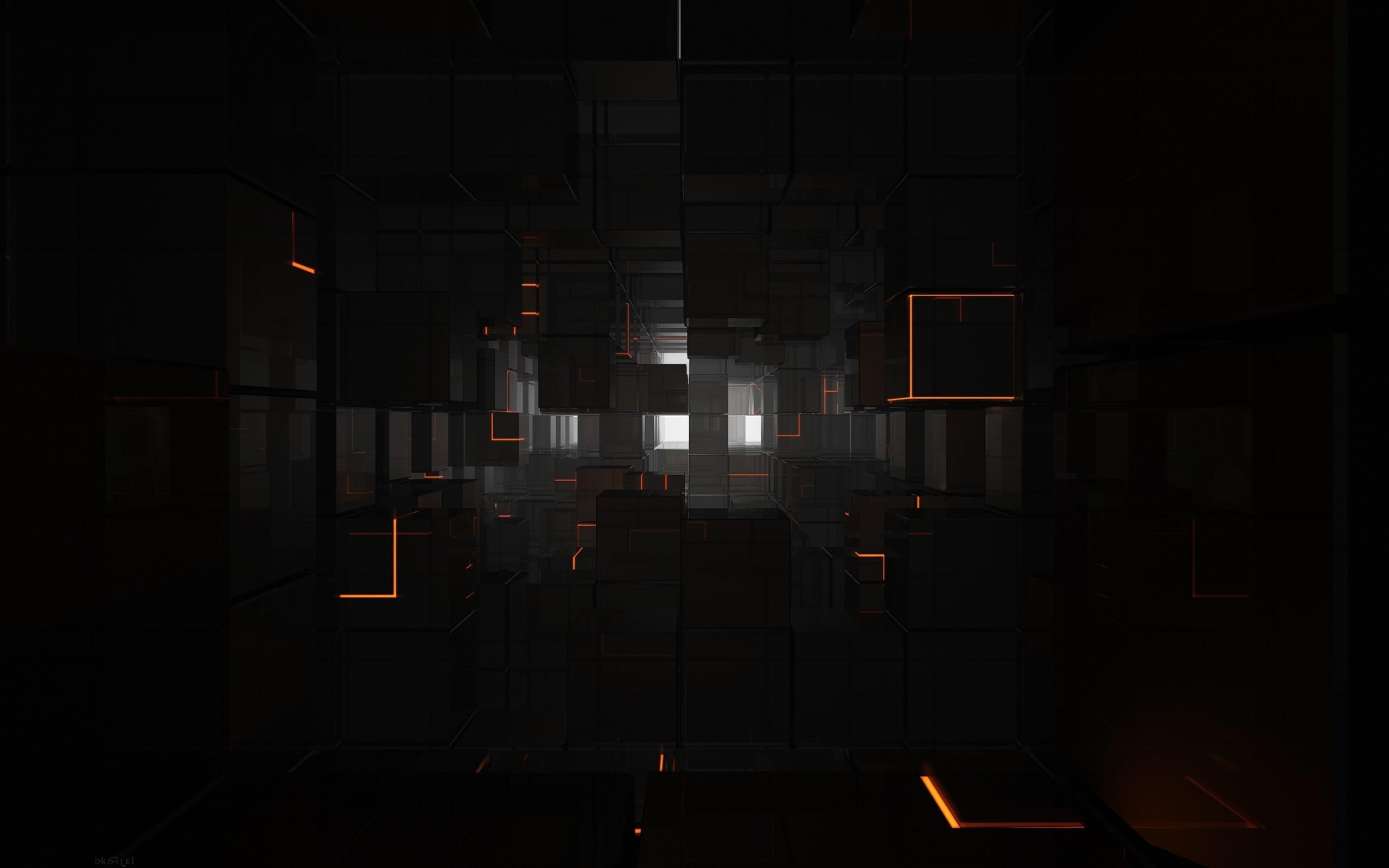 2560x1600 cube black orange white shiny reflection minimalism simple 3D wallpaper