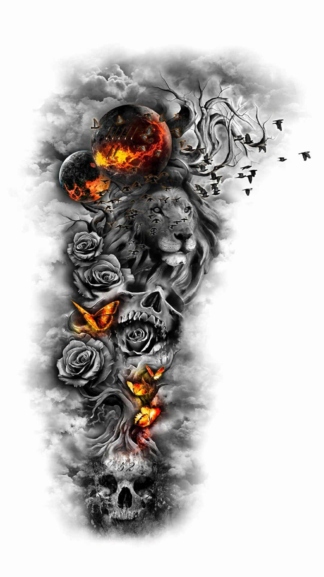 1080x1920 1080x Skull And Roses Wallpaper New Lion Art Abstract Sleeve Tattoo Design
