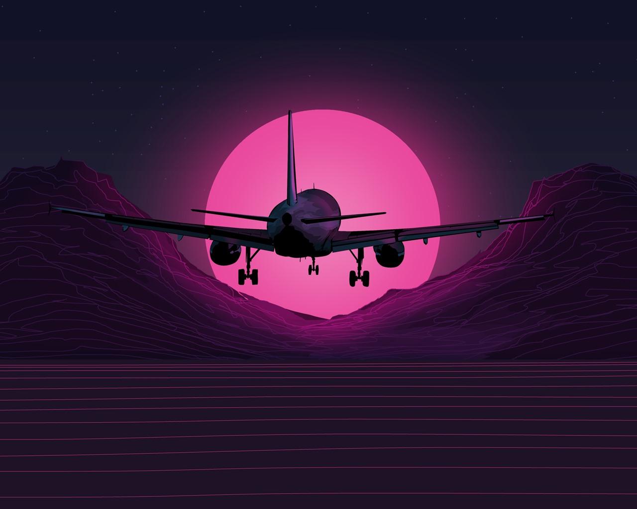 1280x1024 Plane Flight, Mountains, Sunset, Art Picture 828x1792 IPhone 11 XR Wallpaper, Background, Picture, Image