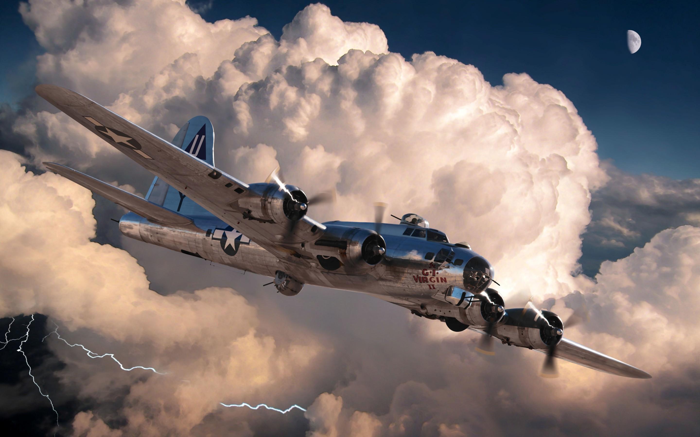 2880x1800 Art aircraft B17G military clouds storm lightning g Wallpaper News