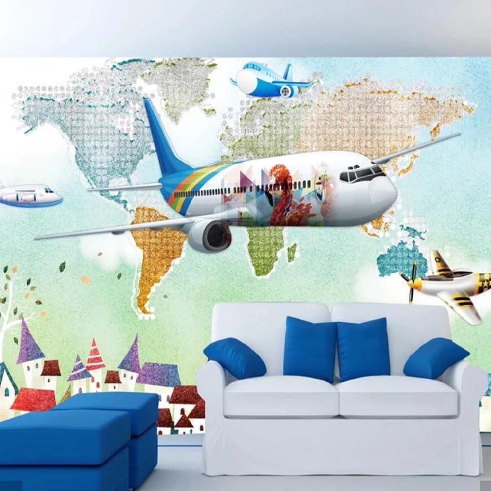 1000x1000 3D Watercolor World Map Airplane Wallpaper Murals for Kids Living Room Art Wall Decals Contact Paper Roll 3D Wall Murals Custom. Wallpaper