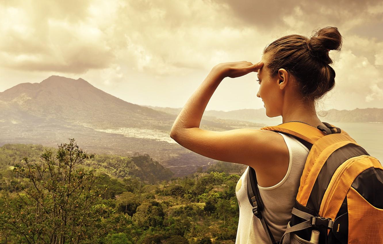 1332x850 Wallpaper forest, woman, backpack, trekking image for desktop, section спорт