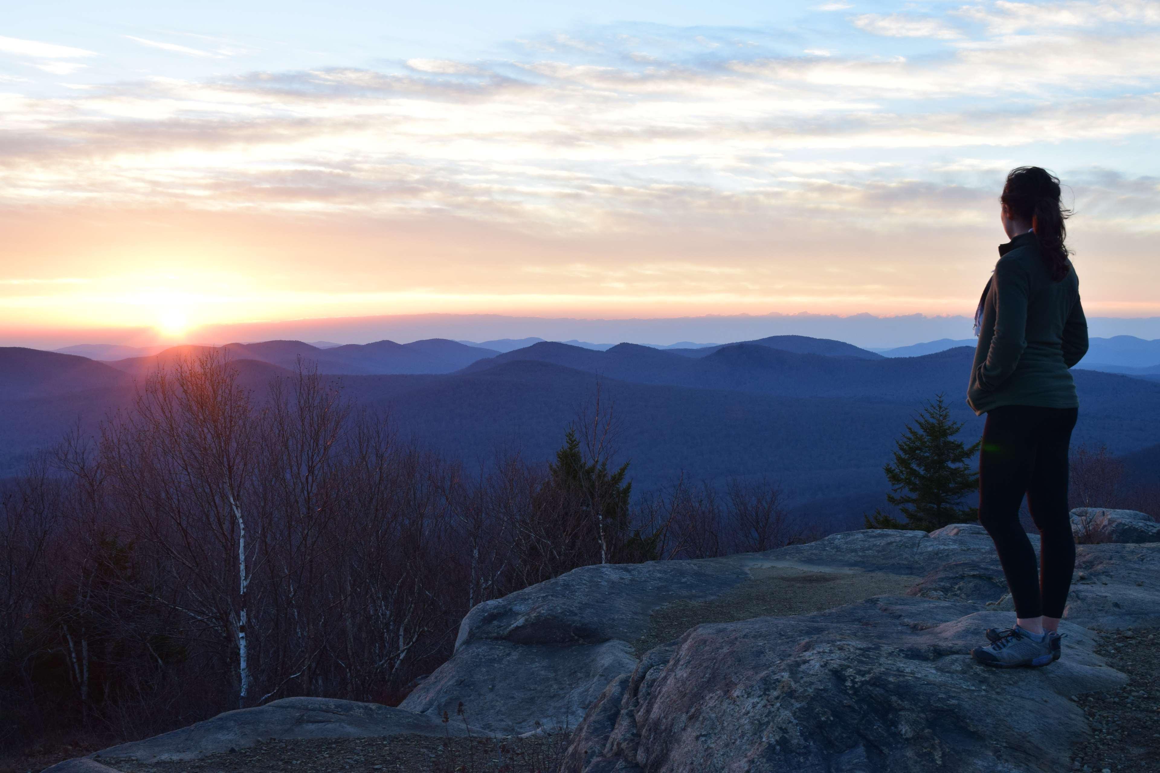 3840x2560 girl, hike, hiking, mountain, mountain top, mountain woman, person, sunset, trail, woman 4k wallpaper