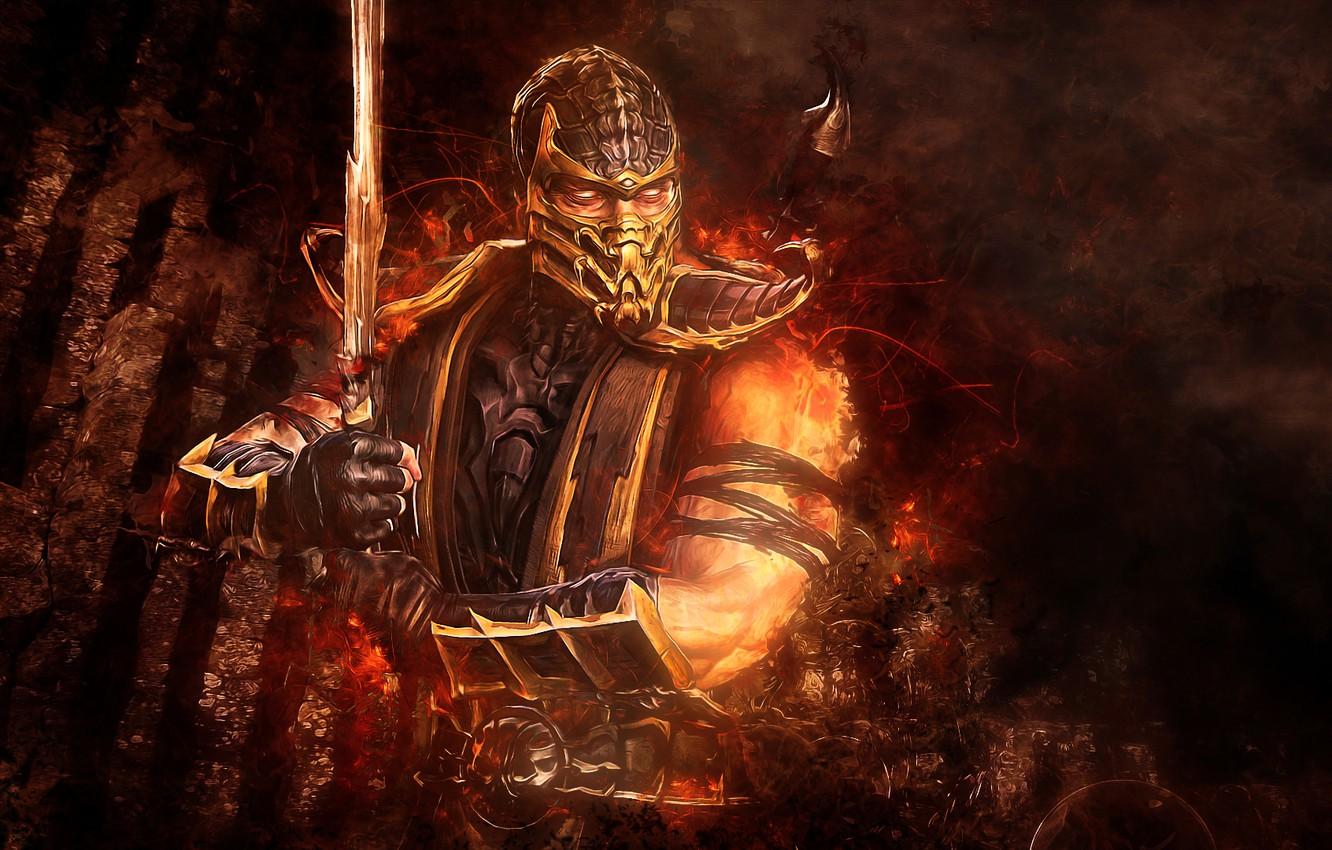 1332x850 Wallpaper abstraction, sword, Scorpio, Mortal Kombat, Scorpion, video game image for desktop, section игры
