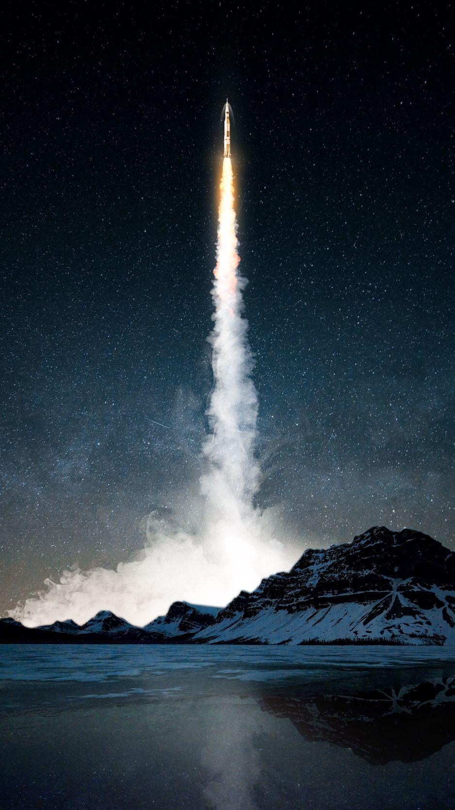 938x1668 Black Minimalist Rocket Wallpaper