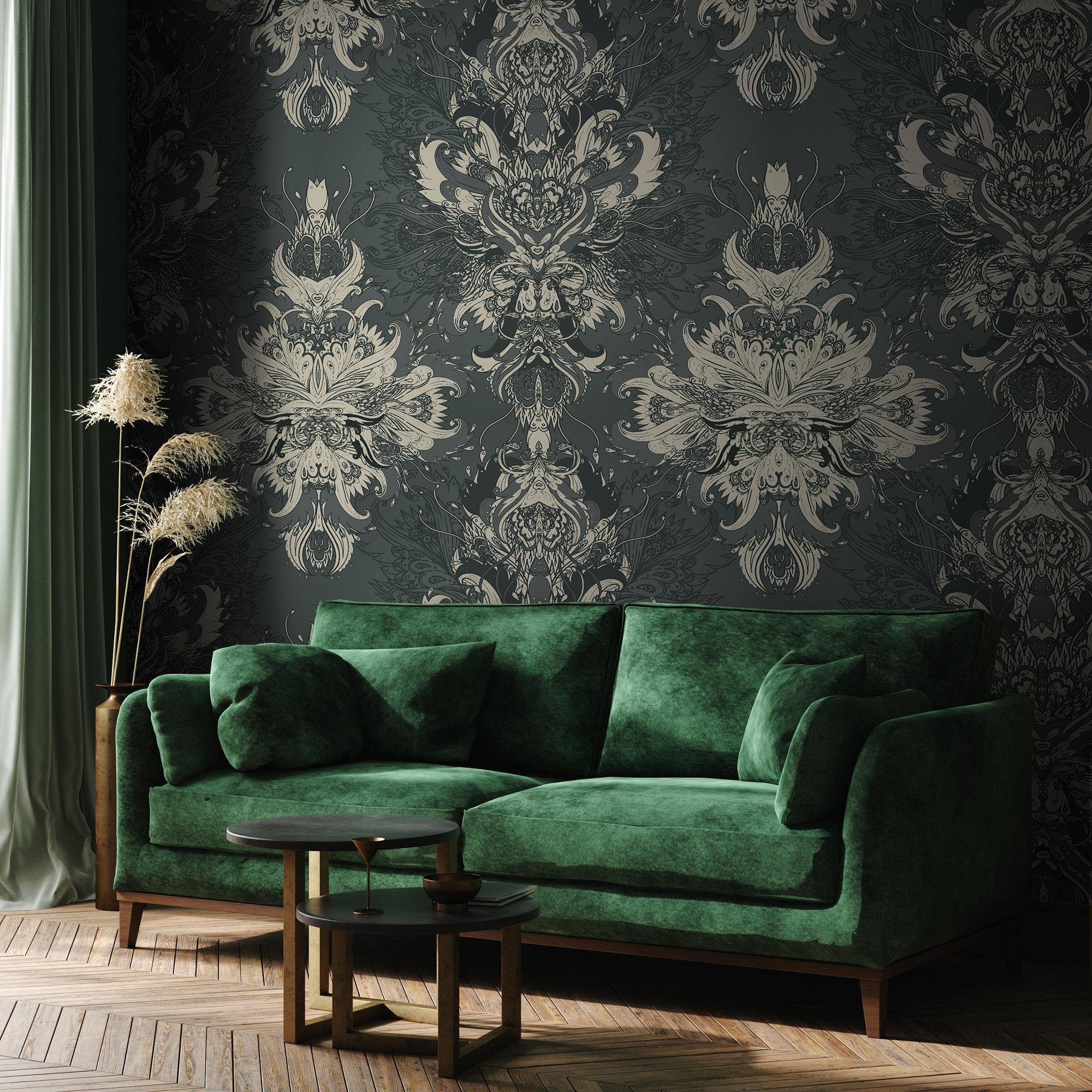 2000x2000 Removable Dark Green Damask Mural Victorian Wallpaper Self