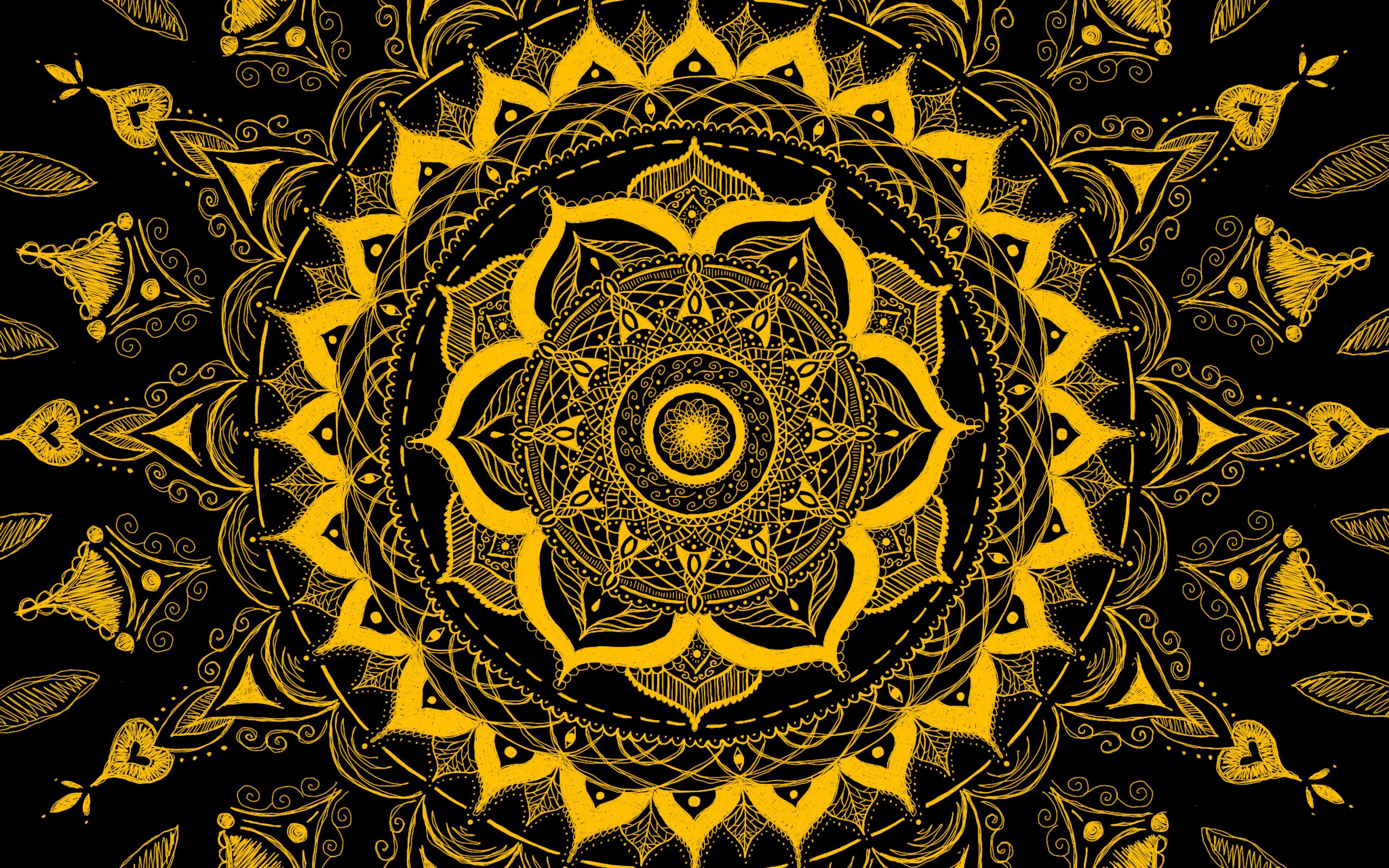 3840x2400 Wallpaper Mandala, Pattern, Abstraction, Tangled, Yellow