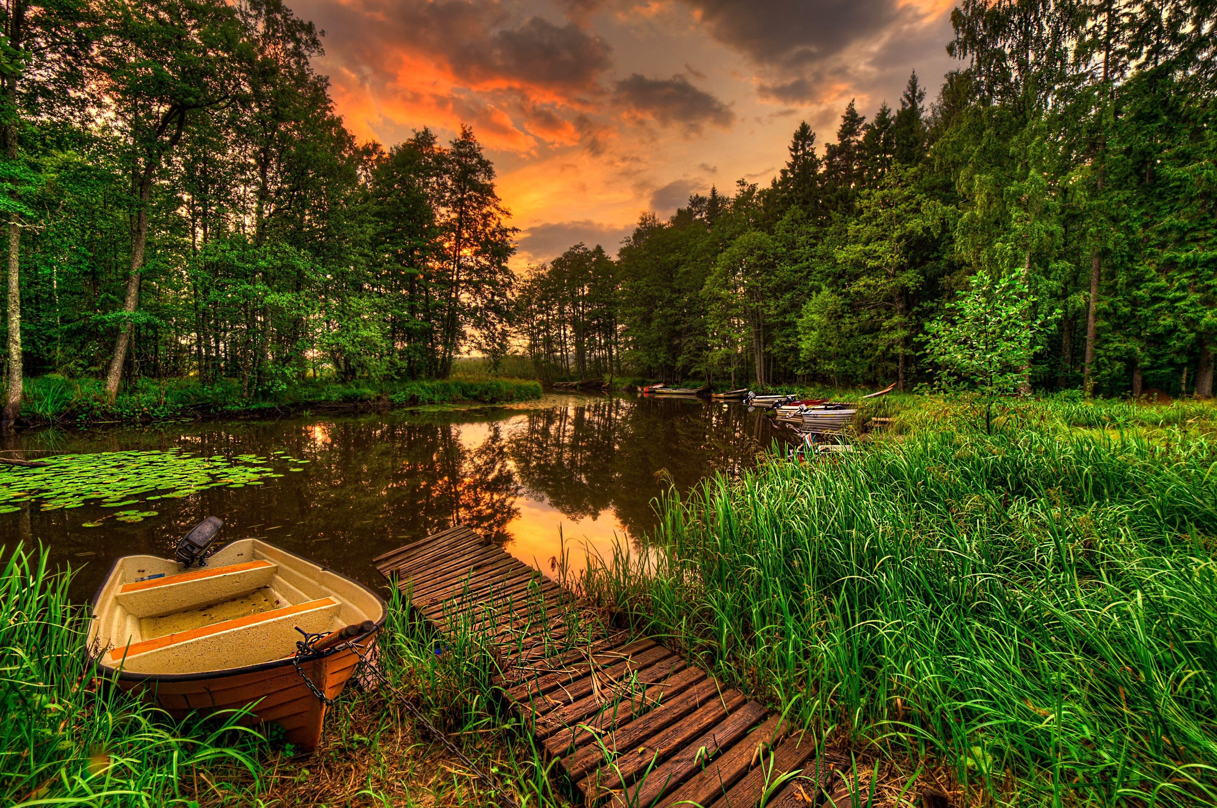 4180x2774 Small boat on river at sunset 4k Ultra HD Wallpaper