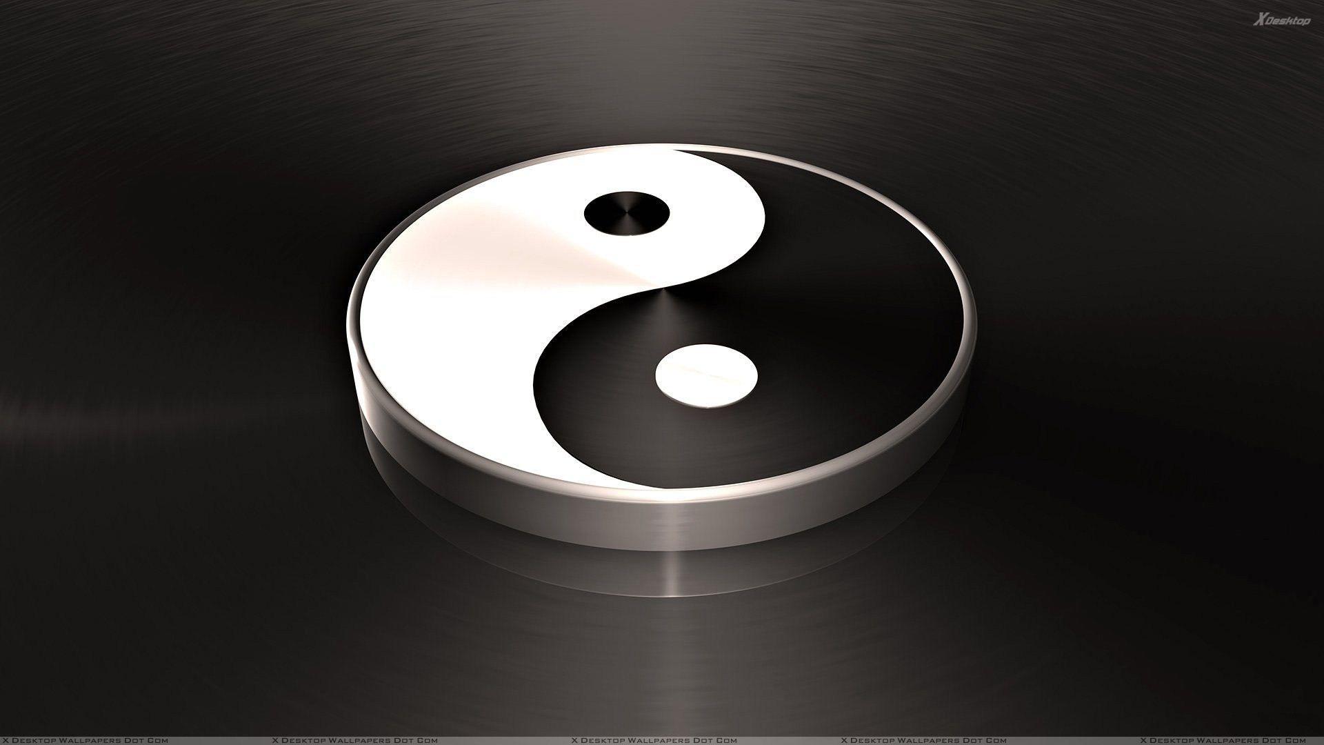 1920x1080 3D Yin Yang On Black Background Wallpaper