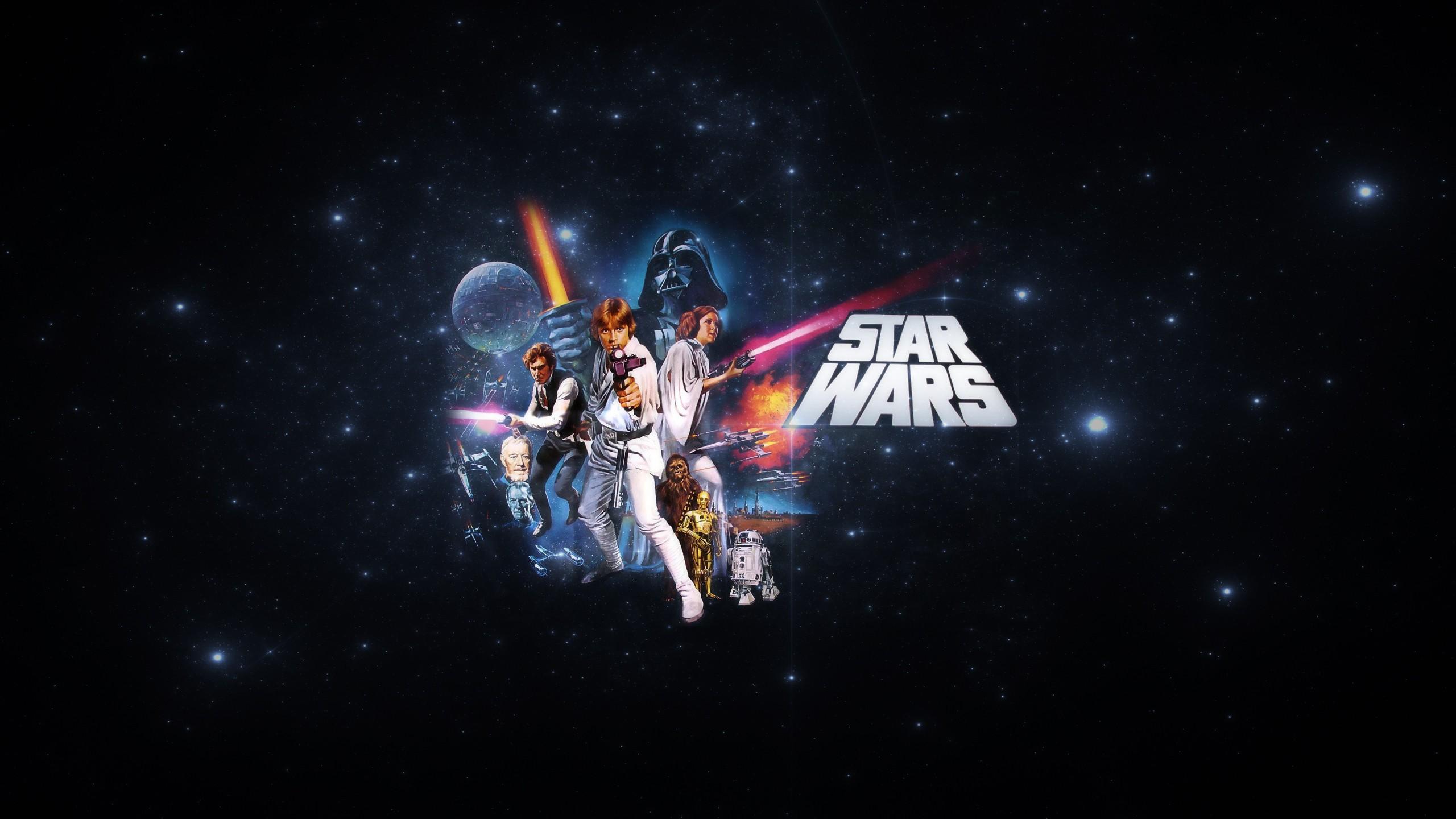 2560x1440 Star Wars, night, space, artwork, movies, Chewbacca, R2 D Darth Vader, C 3PO, universe, Obi Wan Kenobi, astronomy, Luke Skywalker, Han Solo, Princess Leia, screenshot, computer wallpaper, outer space, astronomical object