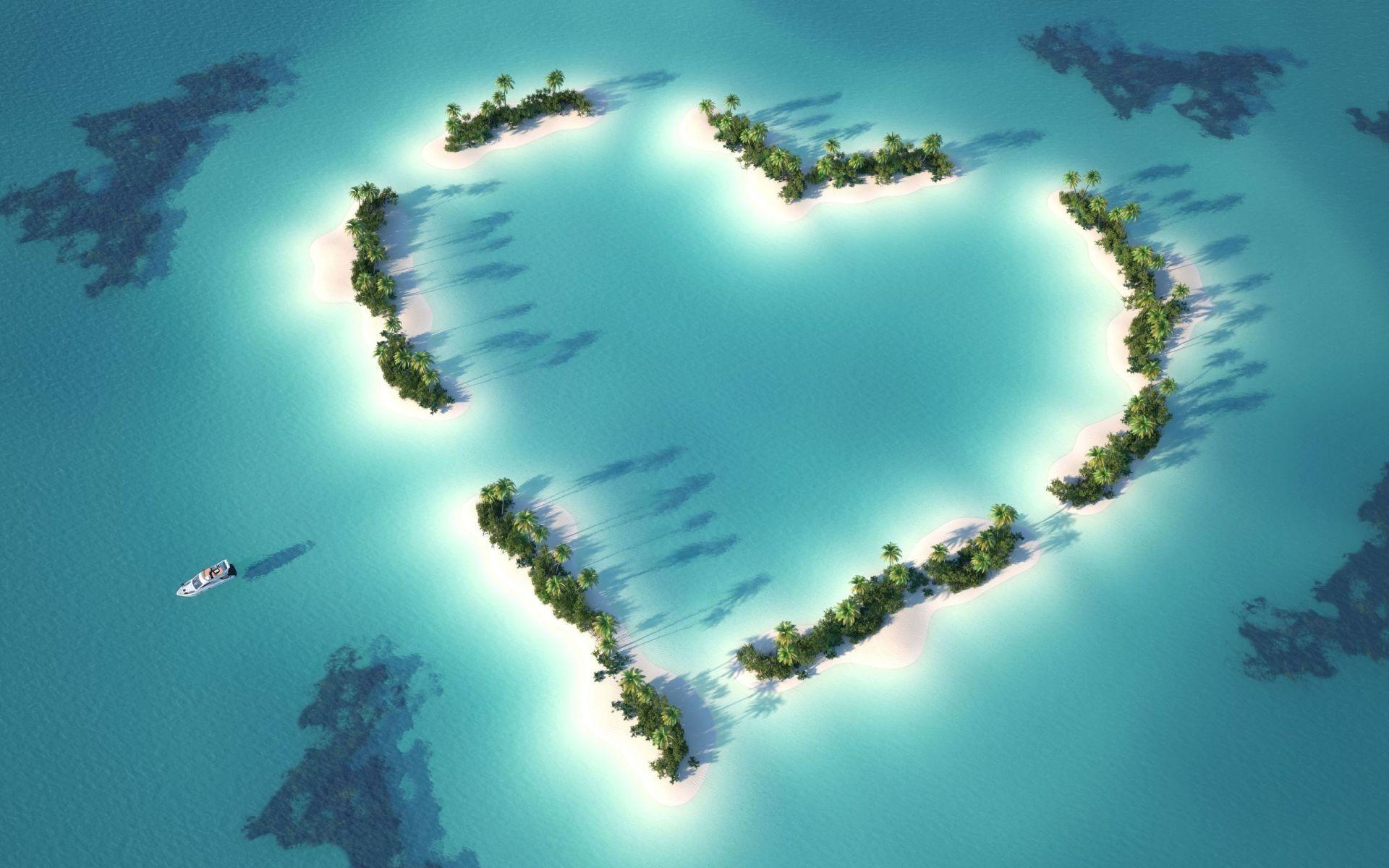 1920x1200 Heart love romantic sea ocean palm trees boat sky