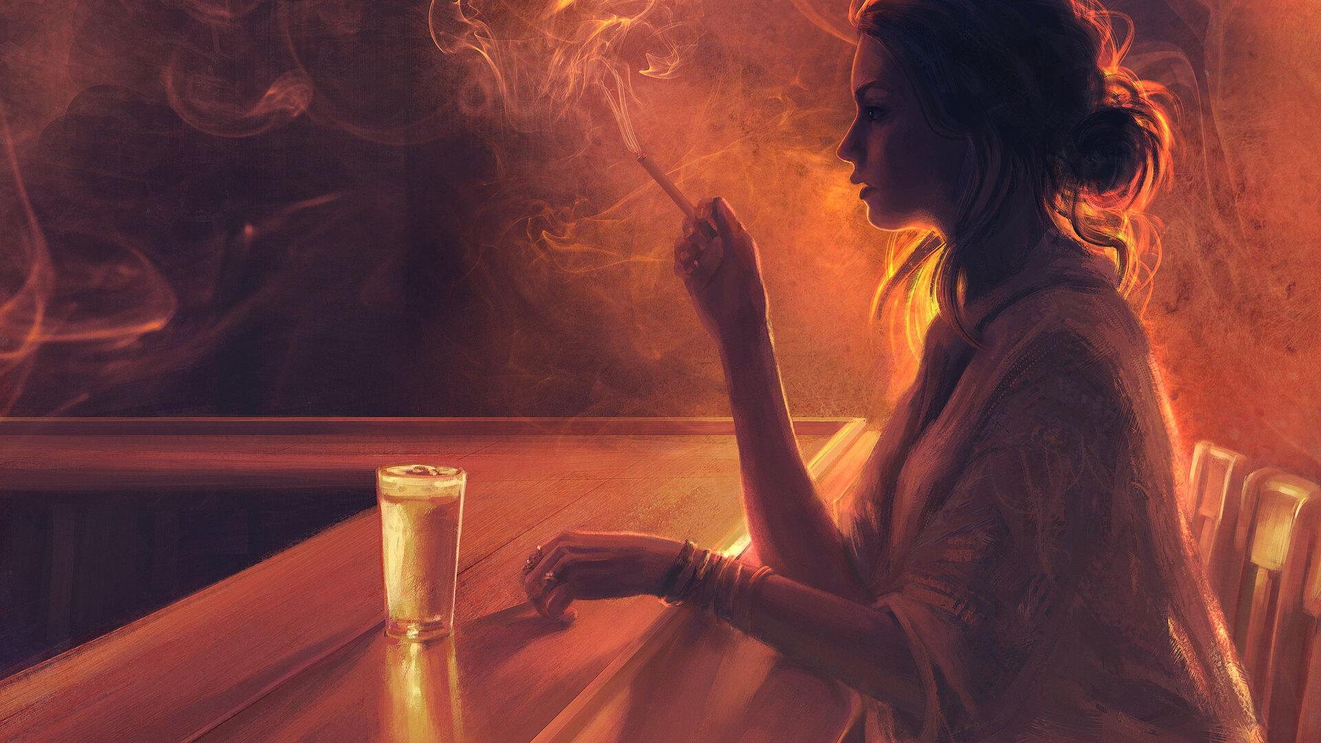 1920x1080 Girl Smoking Artwork Laptop Full HD 1080P HD 4k Wallpaper, Image, Background, Photo and Picture