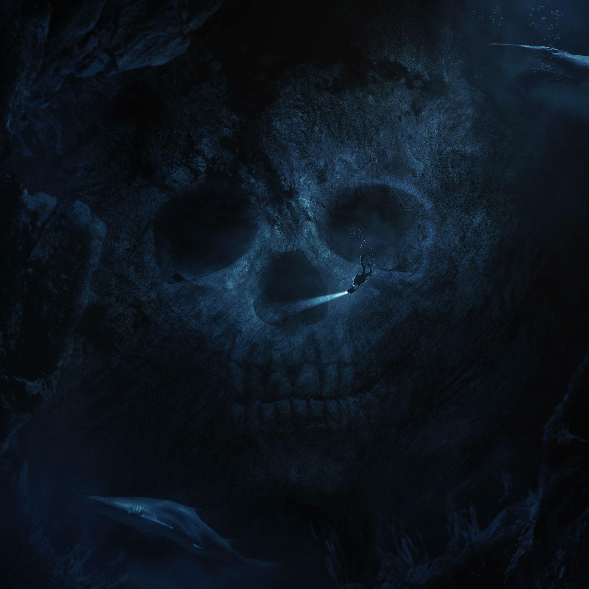 2000x2000 artwork, #underwater, #divers, #skull, #dark, px, wallpaper