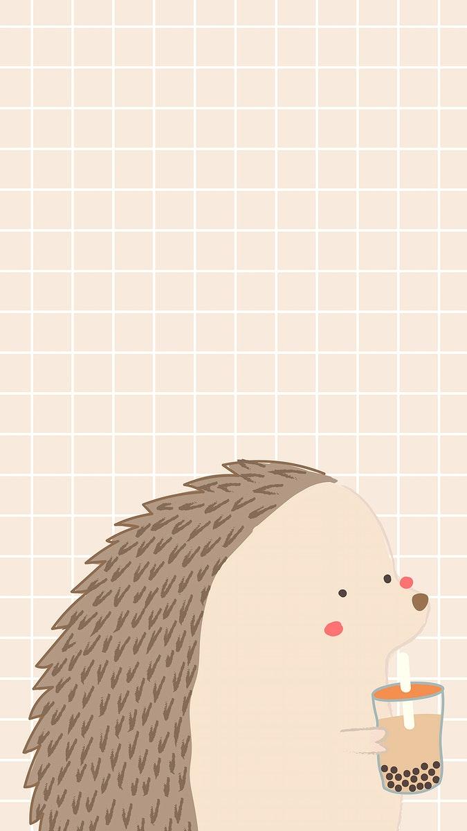 675x1200 Cute porcupine drinking bubble tea
