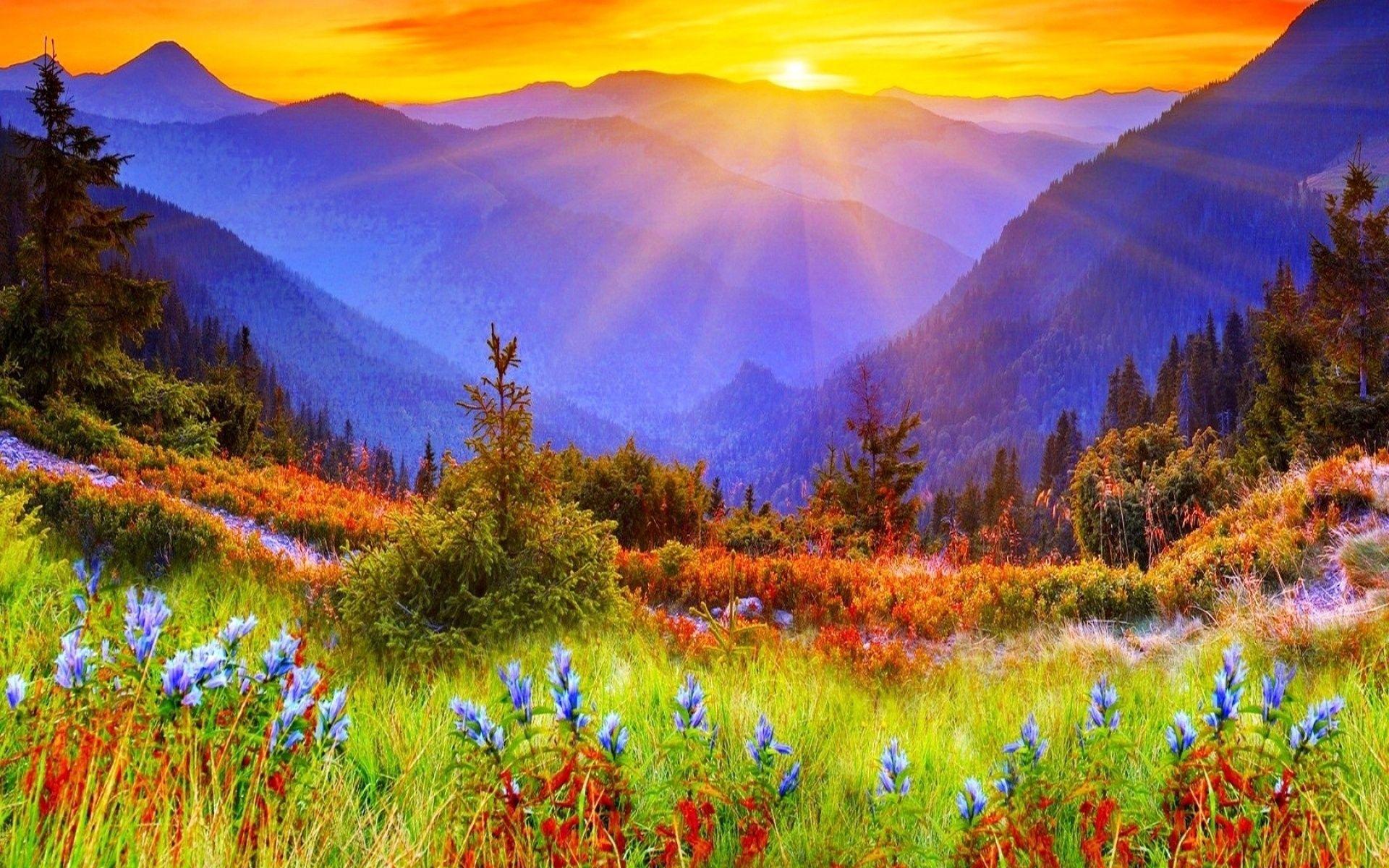 1920x1200 Spectacular Mountain Beautiful Sun Rise Background