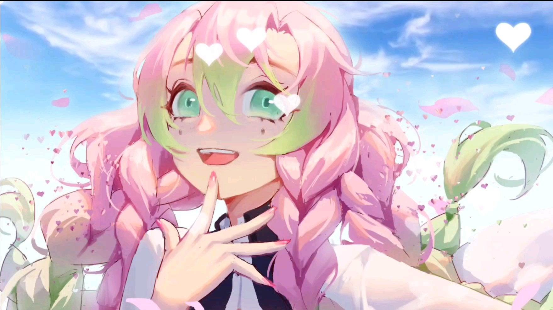 1758x988 Turned this Mitsuri Kanroji wallpaper live.Hope you like it :) Love love ..: KimetsuNoYaiba