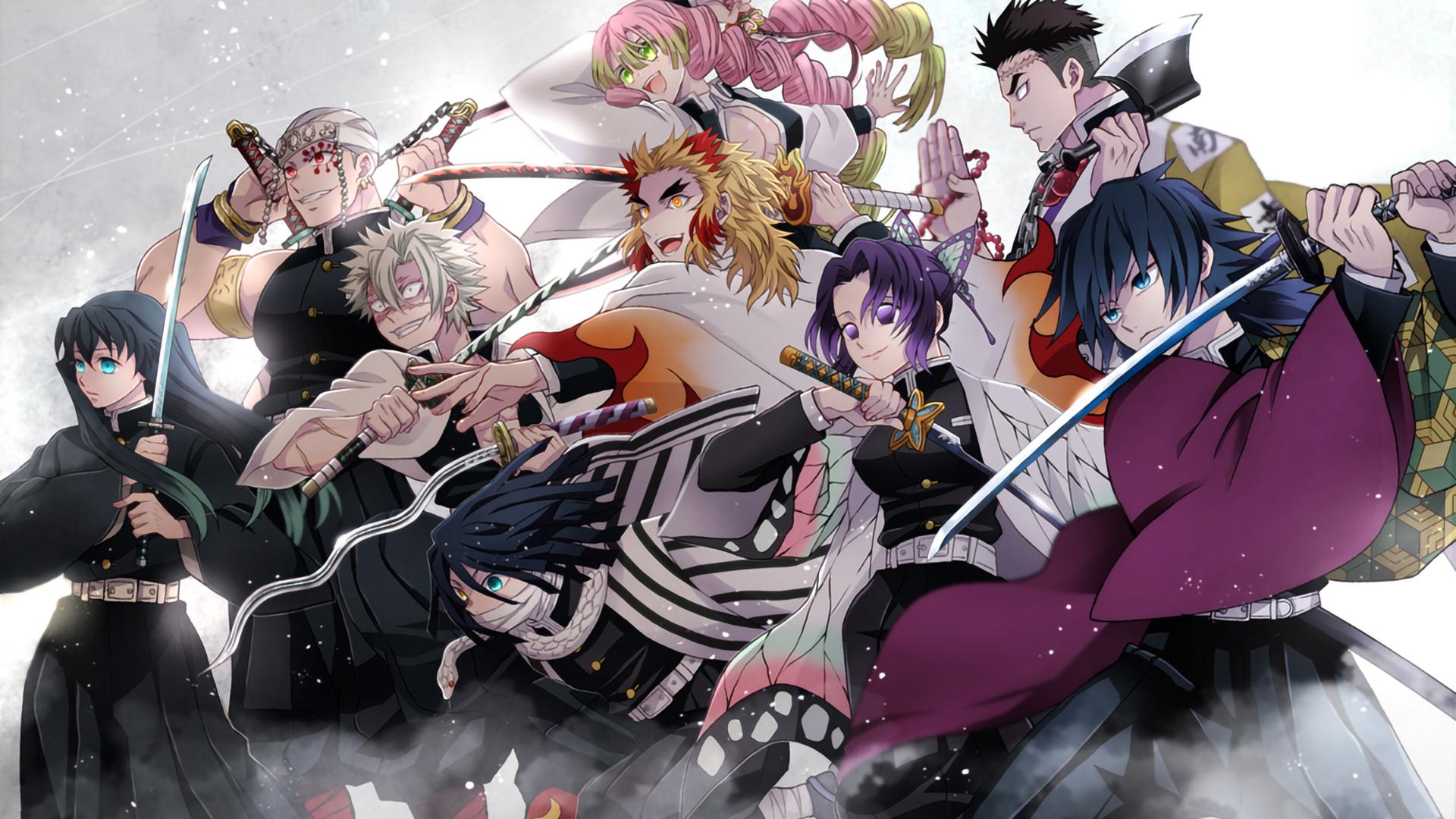 1920x1080 Demon Slayer Giyuu Tomioka Gyomei Himejima Kyojuro Rengoku Mitsuri Kanroji Muichiro Tokito Obanai Iguro Sanemi Shinazugawa Shinobu Kochou Tengen Uzui HD Anime Wallpaper