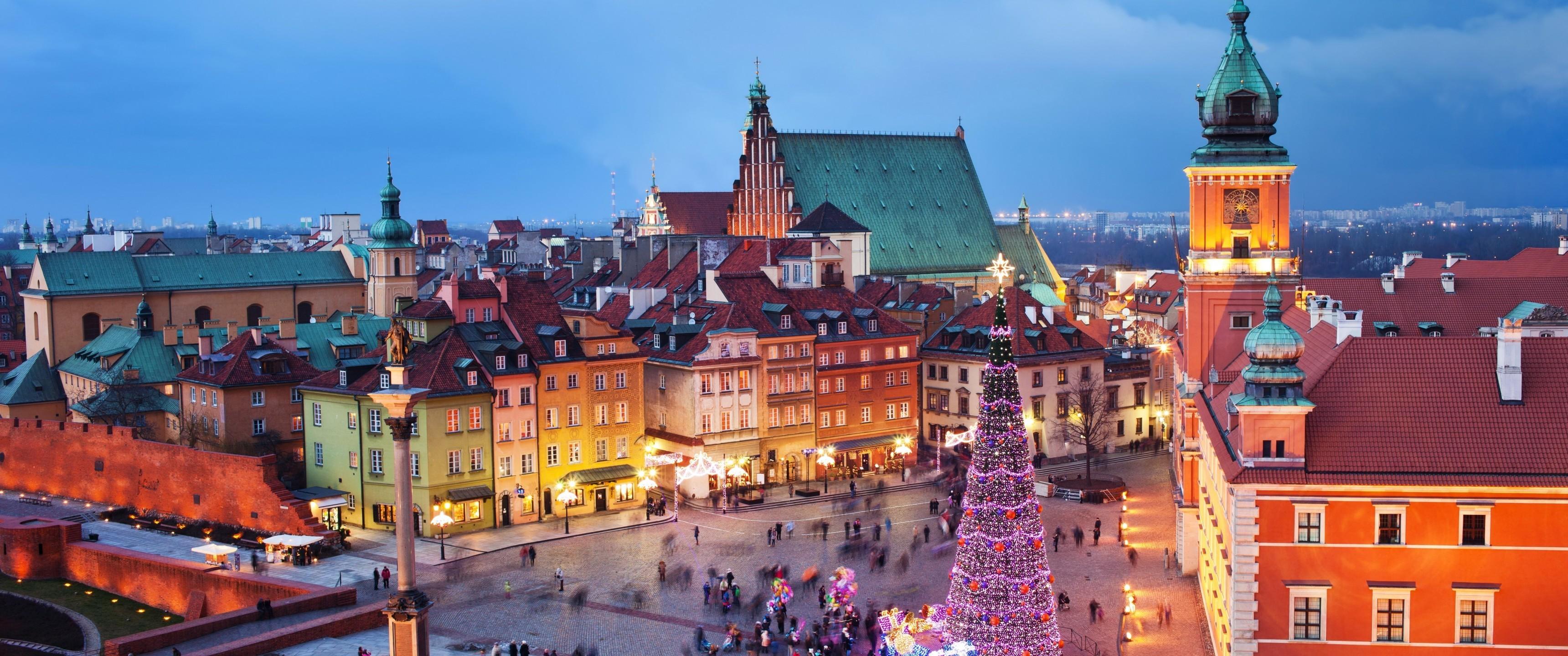 3440x1440 Poland, Warsaw, Cityscape, Buildings, Lights, People, The Country