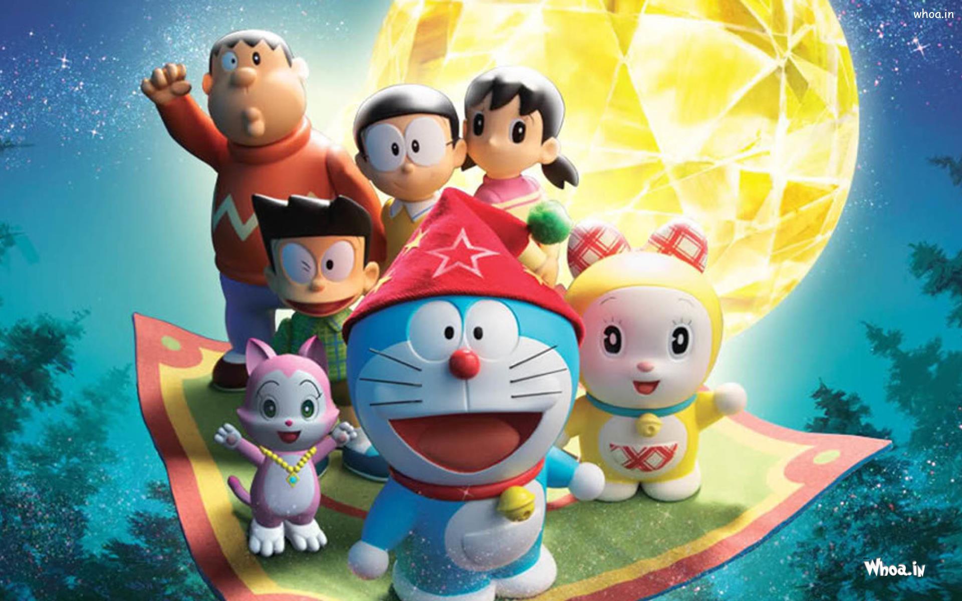 1920x1200 Doraemon Fly In Carpet With Yellow Moon Background HD Wallpaper