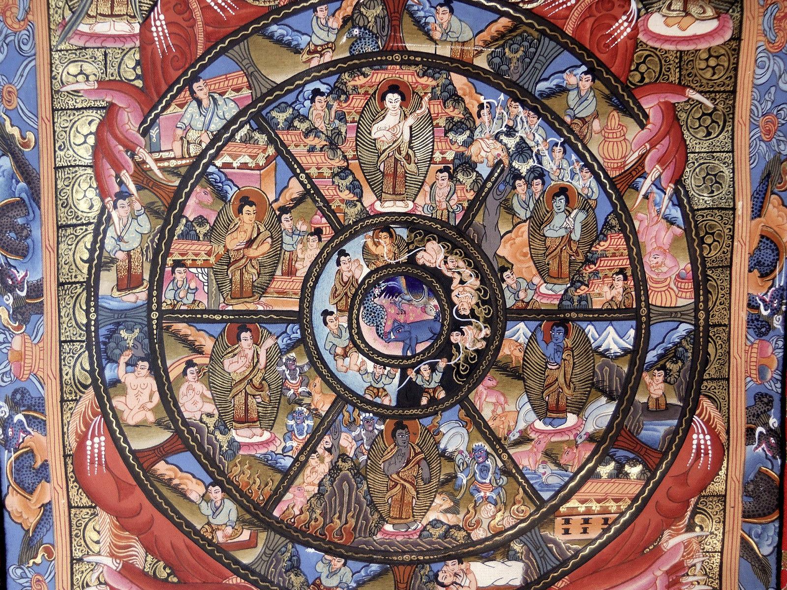 1600x1200 SMALL DETAILED WHEEL OF LIFE TIBETAN BUDDHIST THANGKA PAINTING 3. The Himalayan Traders