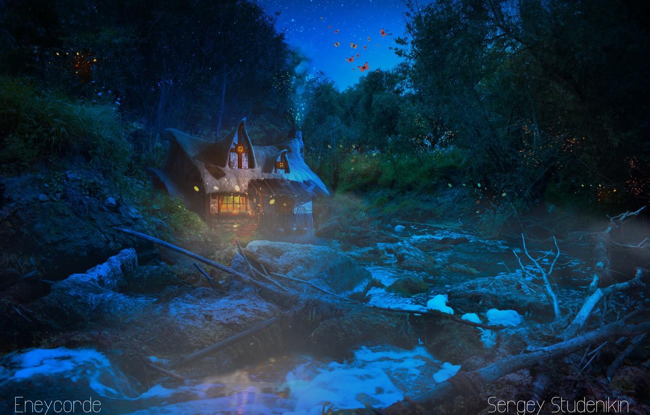 1332x850 Wallpaper forest, water, stars, night, magic, trine image for desktop, section фантастика