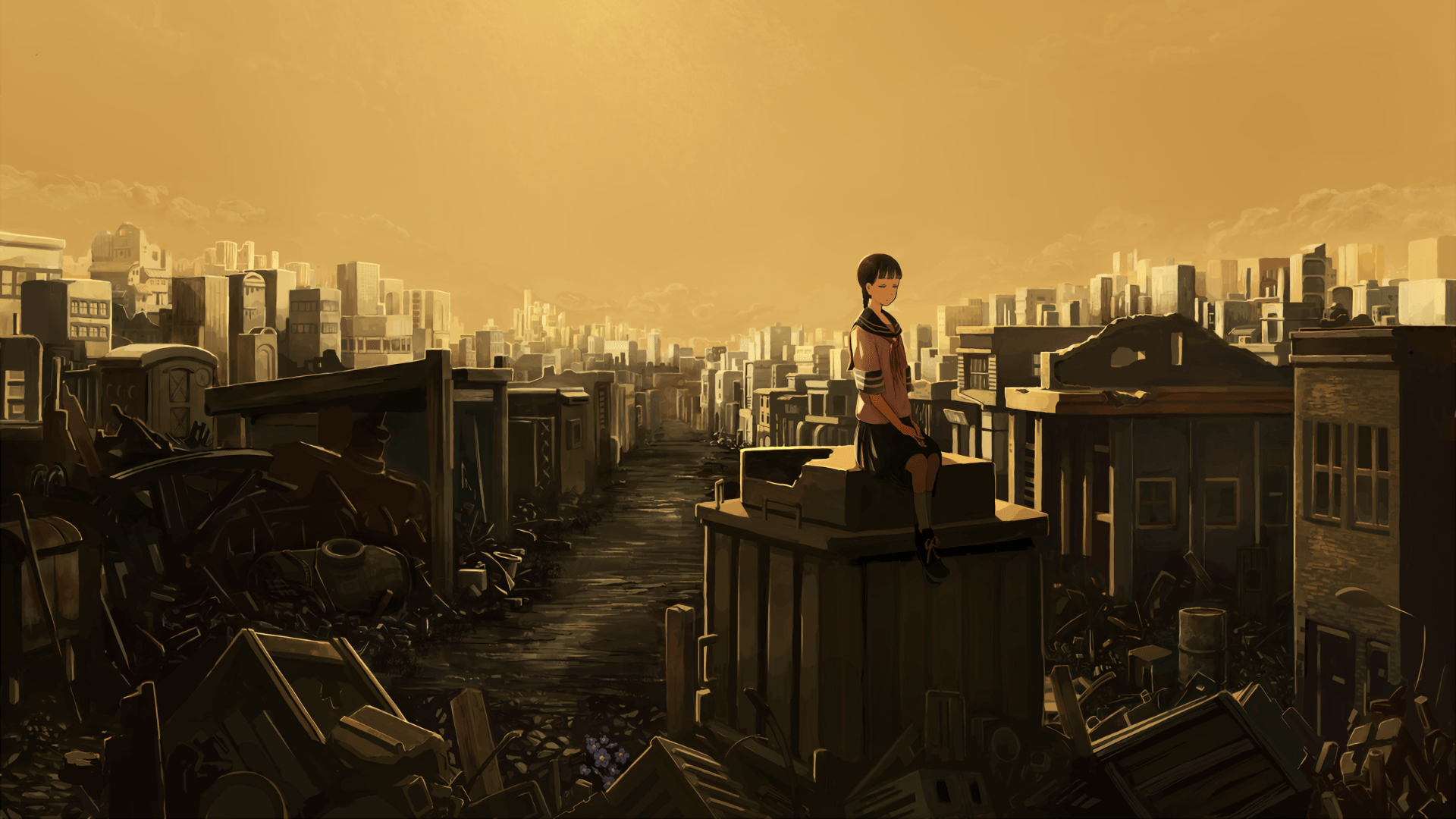 1920x1080 Wallpaper Anime Girl, Destroyed World, Alternative Universe