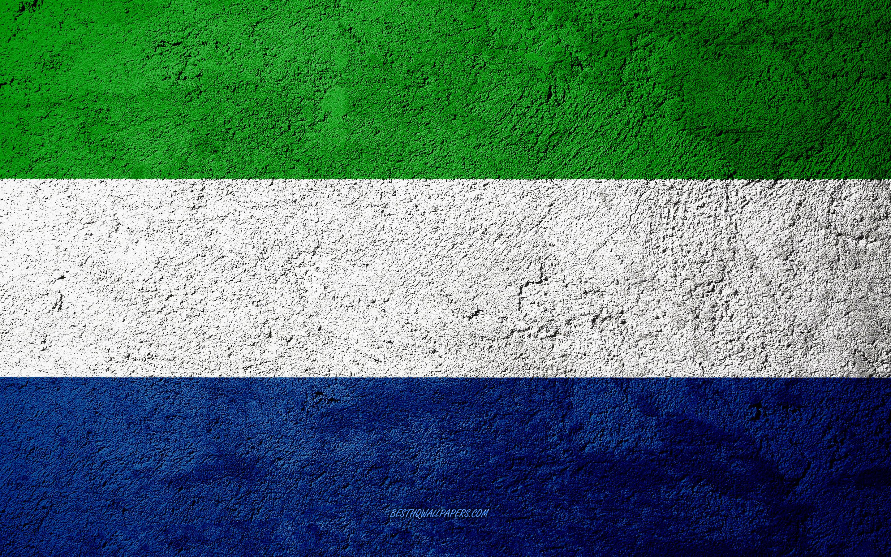2880x1800 Download wallpaper Flag of Sierra Leone, concrete texture, stone background, Sierra Leone flag, Africa, Sierra Leone, flags on stone for desktop with resolution 2880x1800. High Quality HD picture wallpaper
