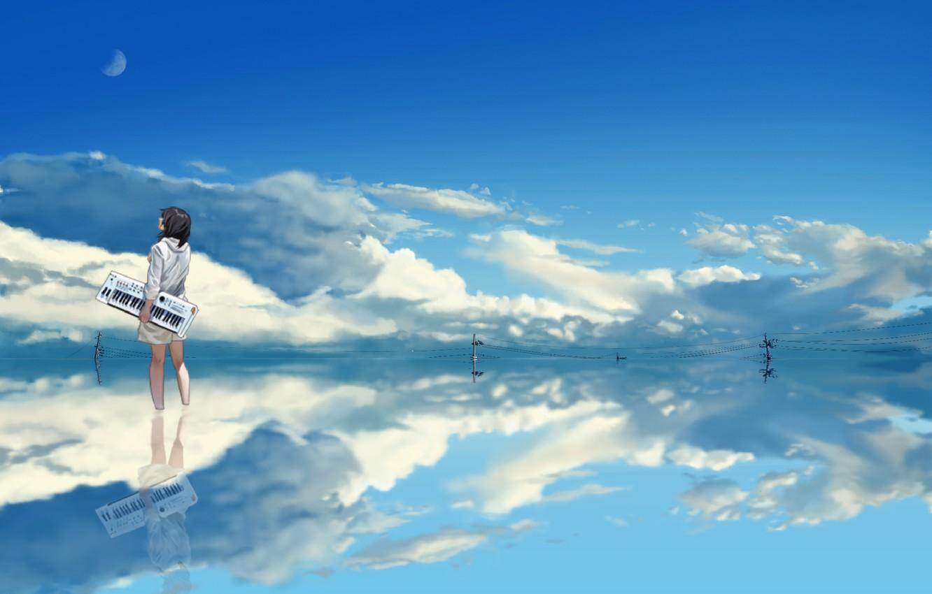 1332x850 Wallpaper the sky, water, girl, the moon, synth image for desktop, section арт