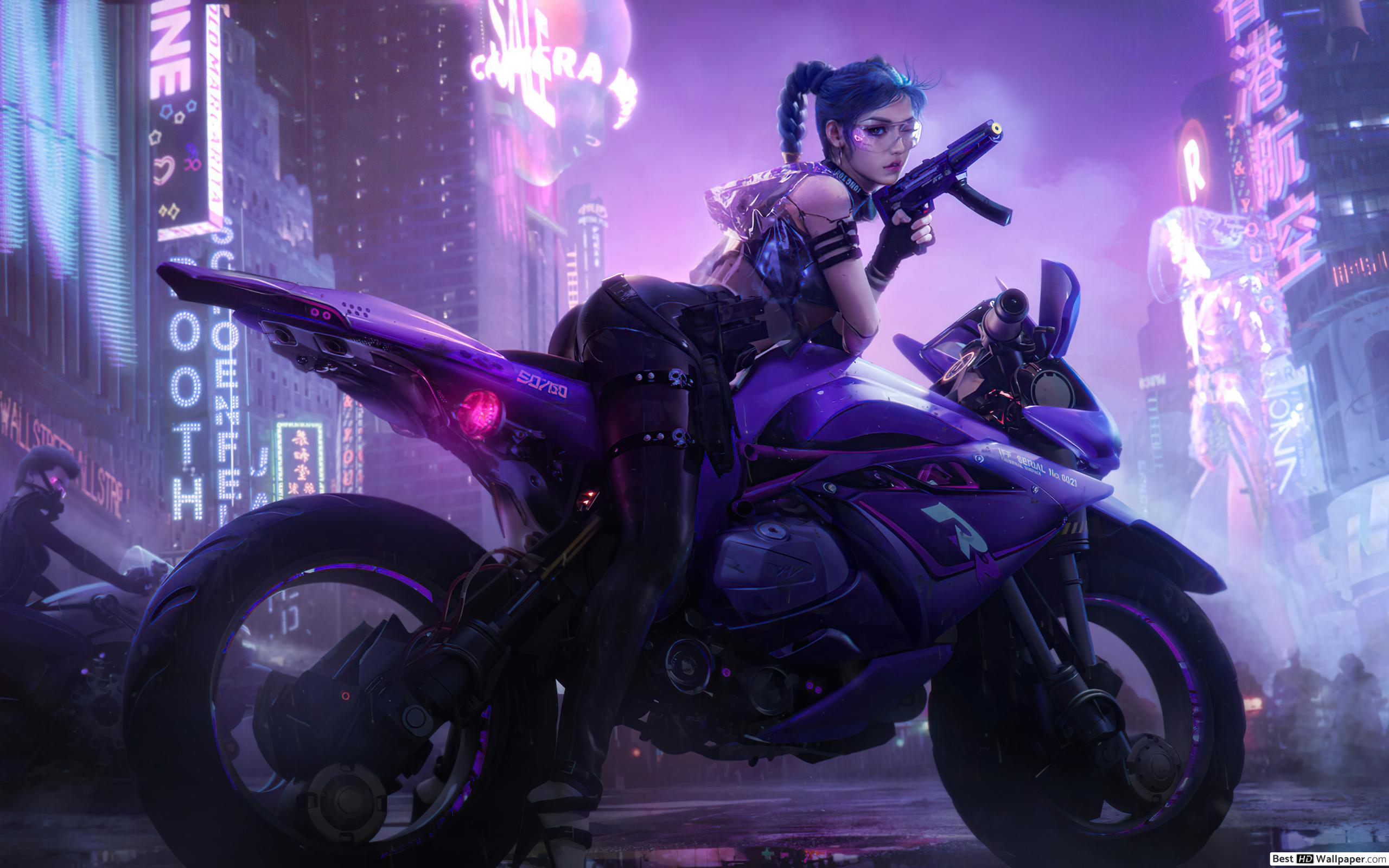 2560x1600 Cyborg Biker Girl (Cyberpunk Art) HD wallpaper download