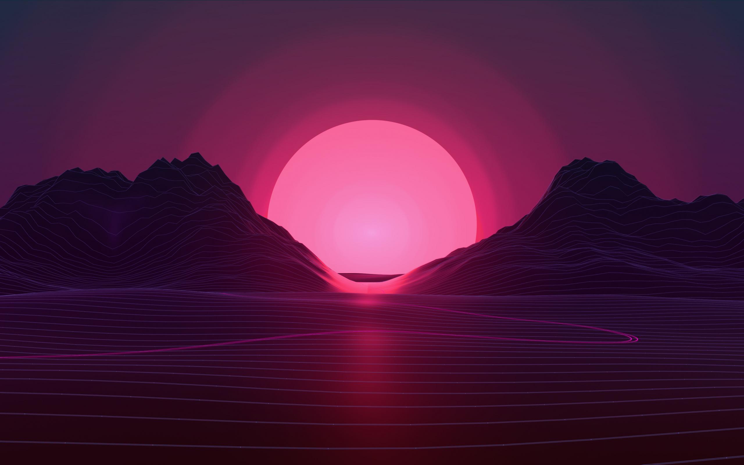 2560x1600 Desktop Wallpaper Sunset, Digital Art, Neon Pink, Mountains, 4k, HD Image, Picture, Background, 94b041