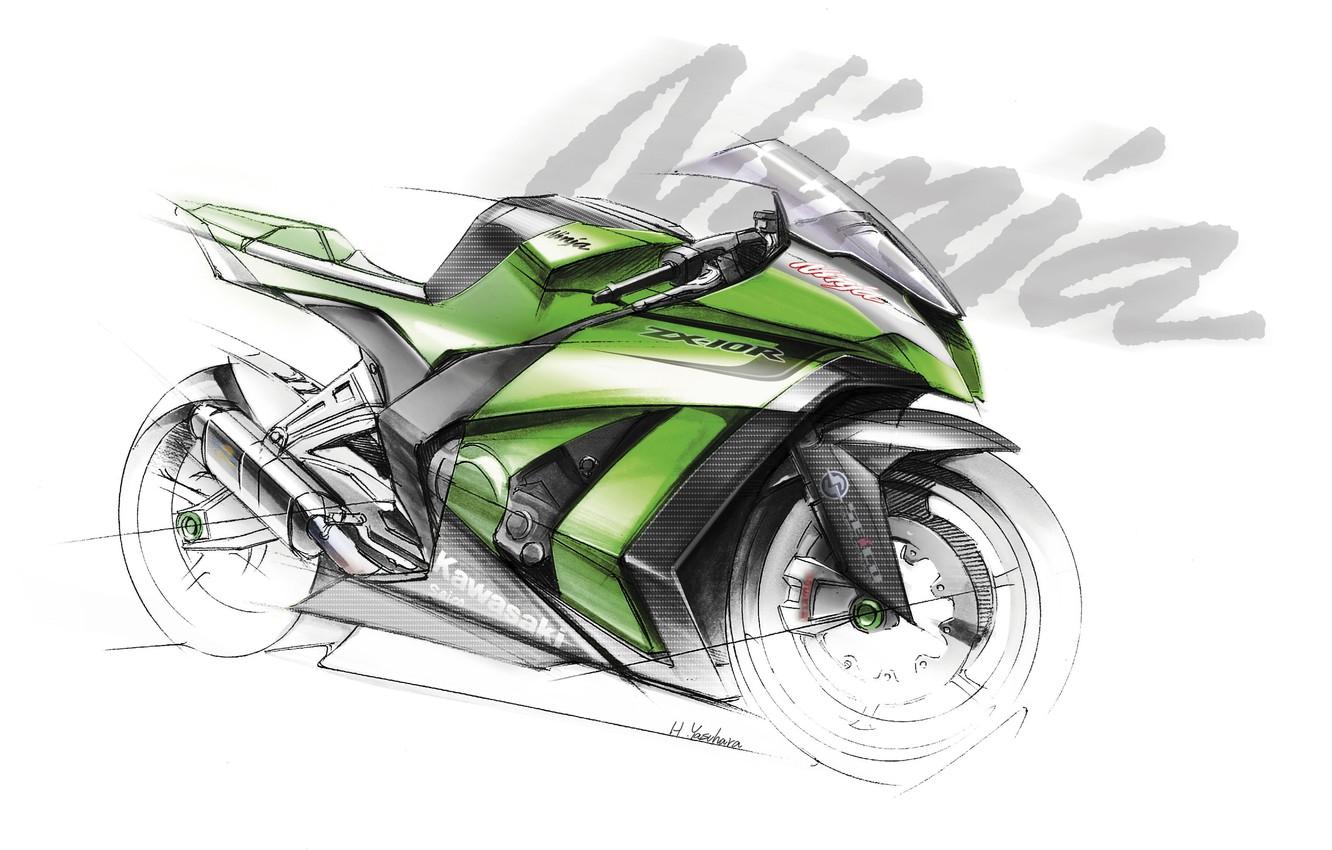1332x850 Wallpaper Motorcycle, Kawasaki, Ninja, The Sketch, ZX 10R Image For Desktop, Section мотоциклы