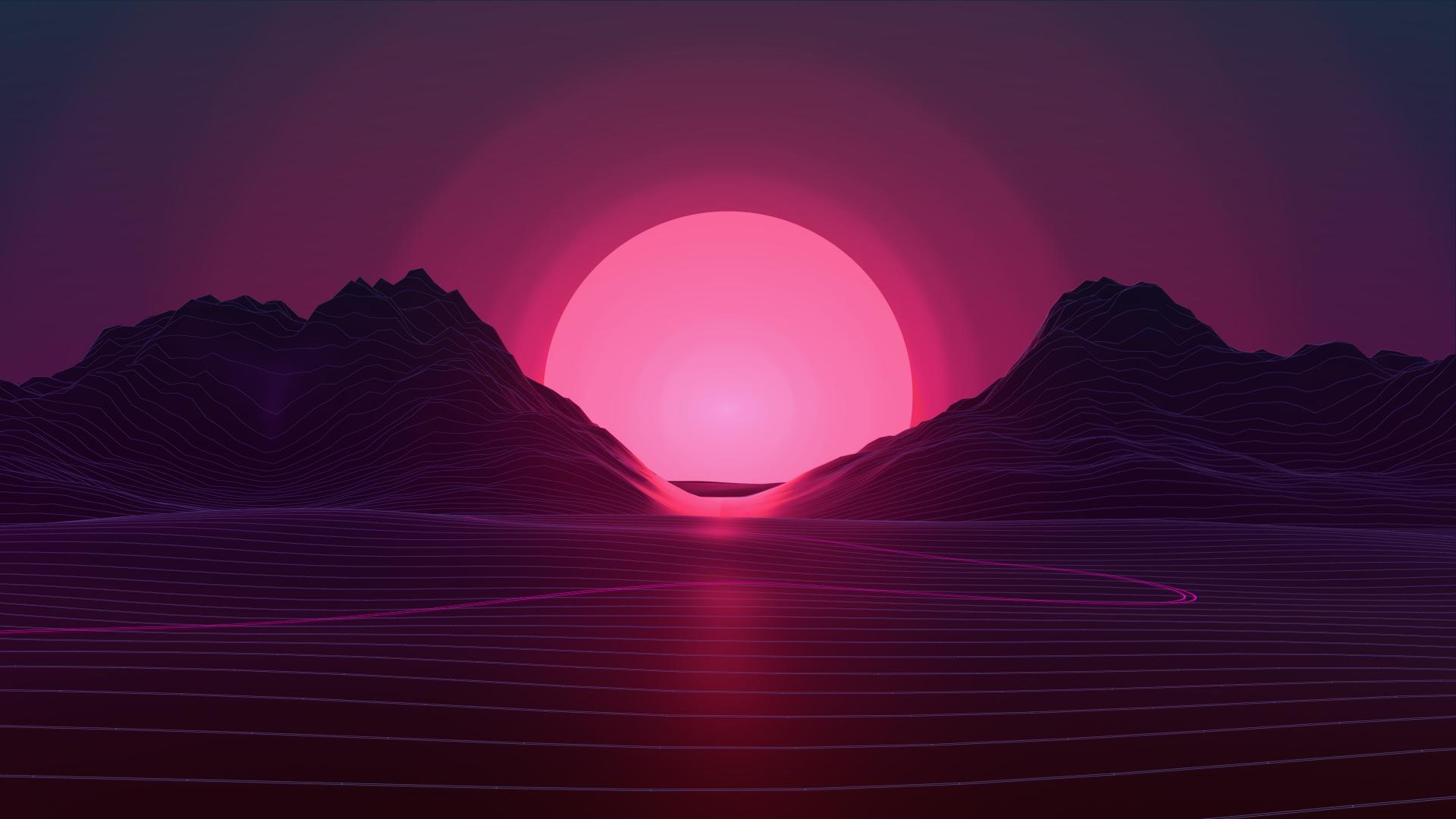 1920x1080 Download 1920x1080 wallpaper sunset, mountains, neon pink, abstract, full hd, hdtv, fhd, 1080p, 1920x1080 HD image, background, 1536