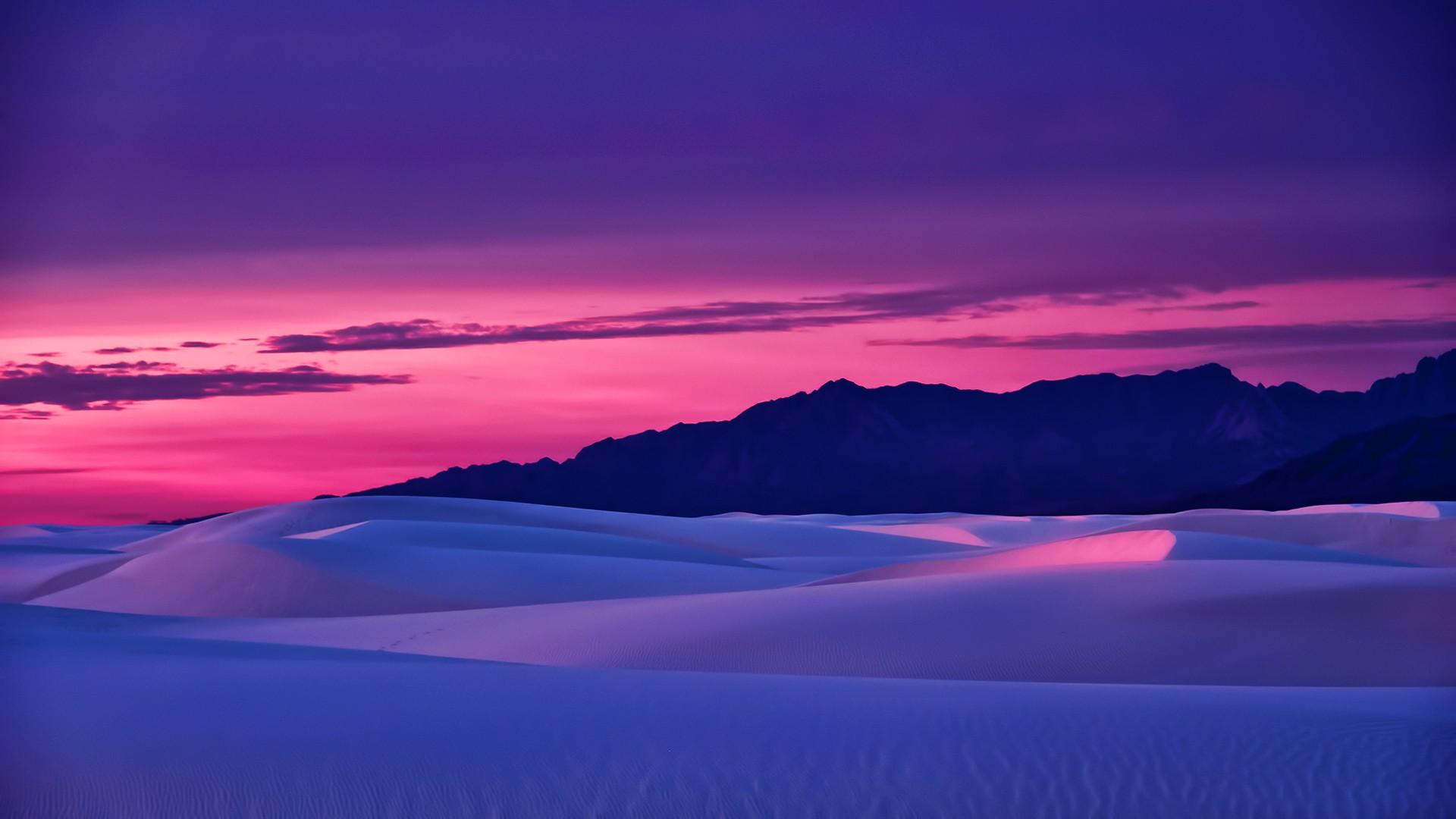 1920x1080 Sunset Mountains Sky Landscape Sand Desert Pink Purple Wallpaper:1920x1080