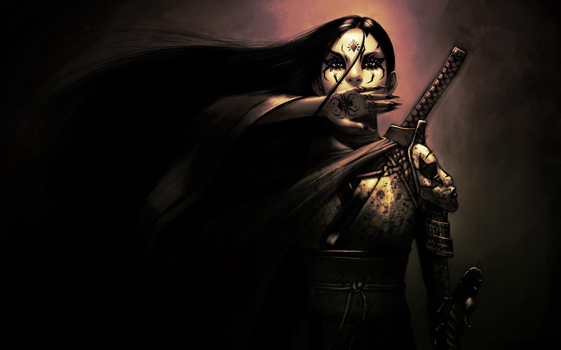 1920x1200 Woman, evil, samurai, wallpaper, mixed, widescreen, freewallpaper, art, digital, top