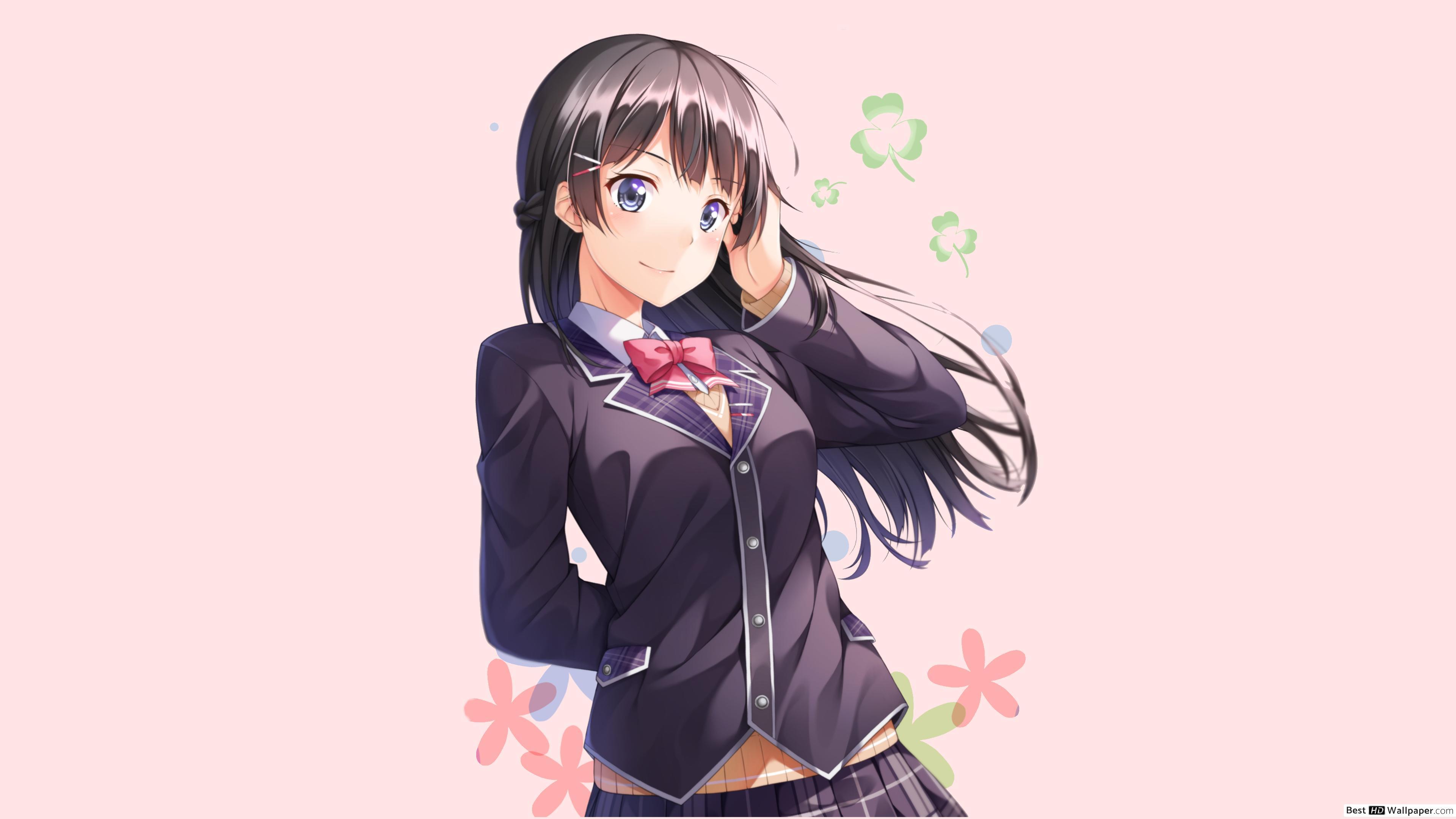 3840x2160 Anime girl with red bow tie HD wallpaper download