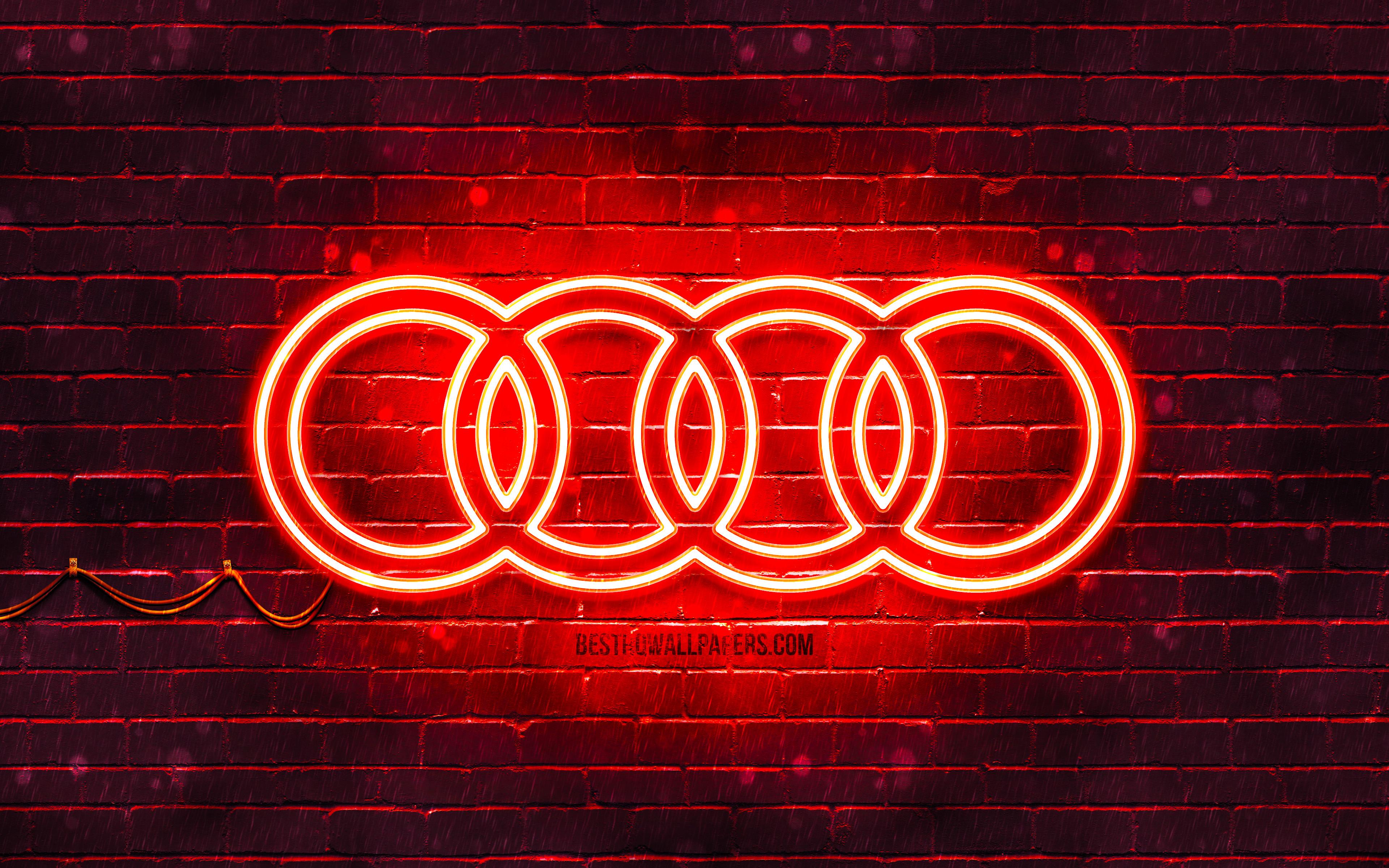 3840x2400 Download wallpaper Audi red logo, 4k, red brickwall, Audi logo, cars brands, Audi neon logo, Audi for desktop with resolution 3840x2400. High Quality HD picture wallpaper