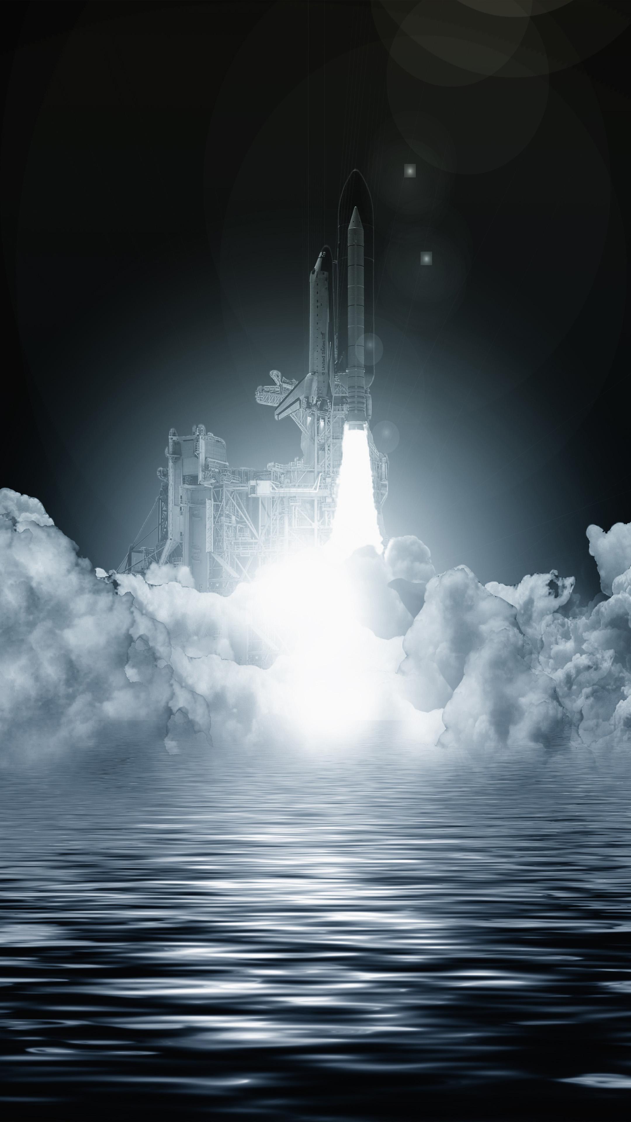 2160x3840 Space Shuttle Launch Clouds Seascape 4K Ultra HD Mobile Wallpaper