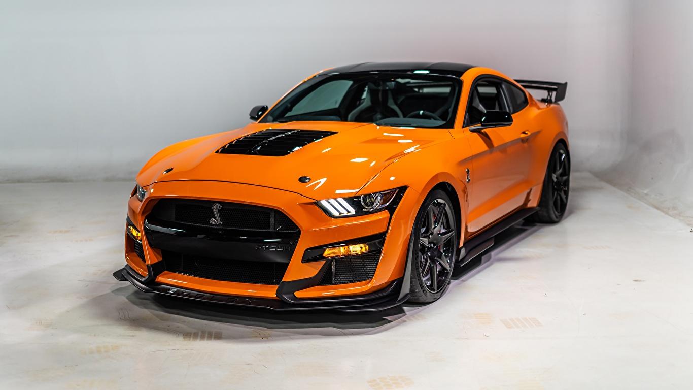 1366x768 Image Ford Mustang Shelby GT500 2020 Orange Cars Metallic 1366x768