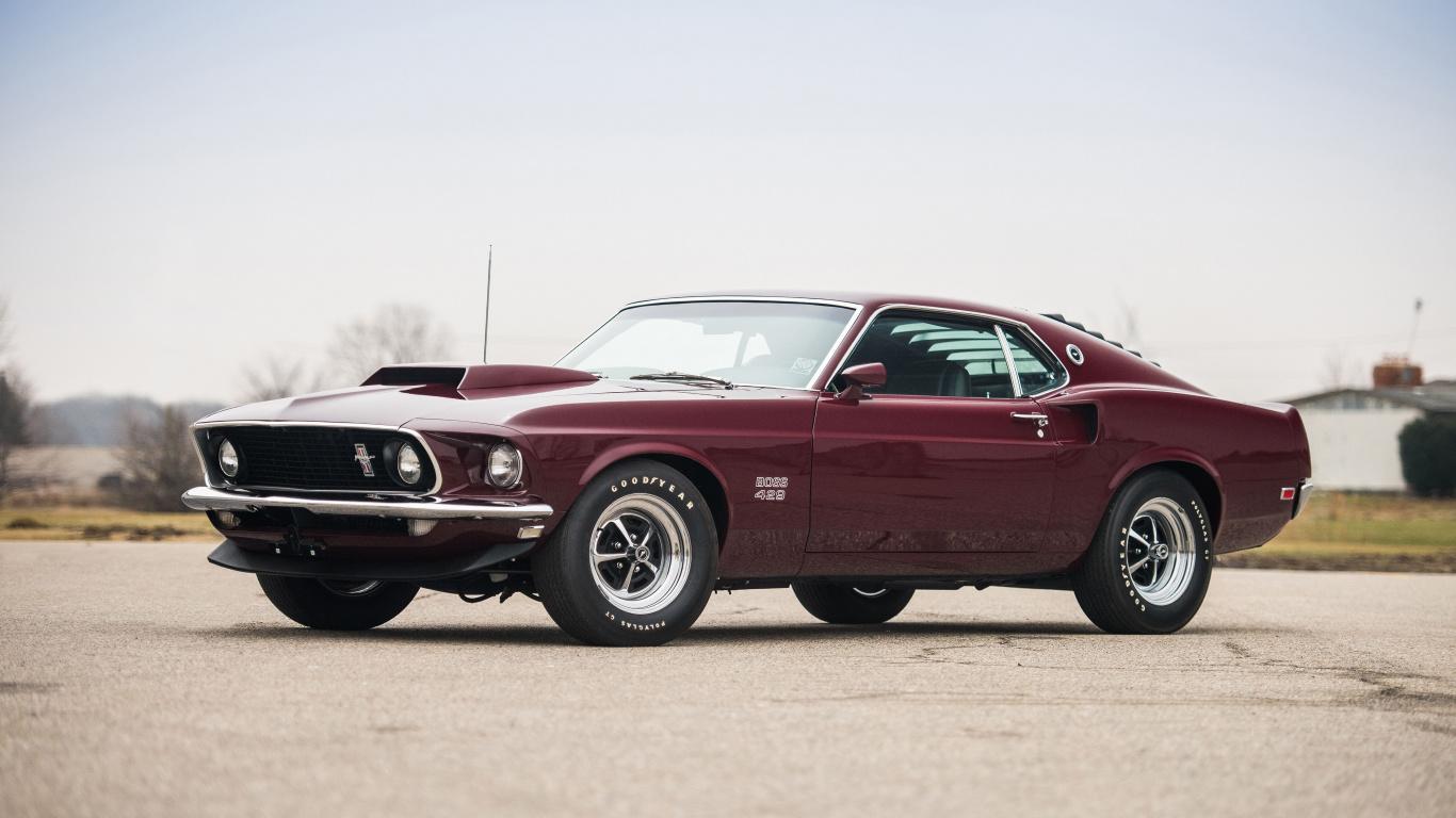 1366x768 Download 1969 Ford Mustang Boss blood red wallpaper, 1366x Tablet, laptop