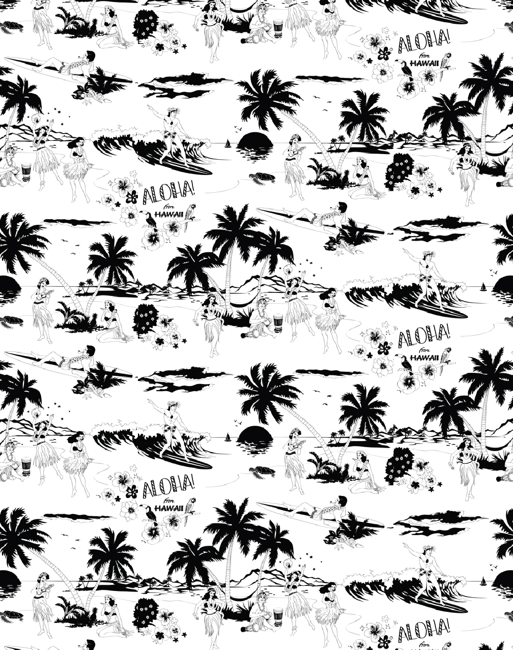 1008x1278 Aloha! Wallpaper Black & White