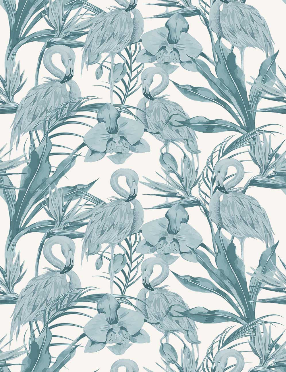 996x1296 Blue & White Tropical Flamingo Wallpaper
