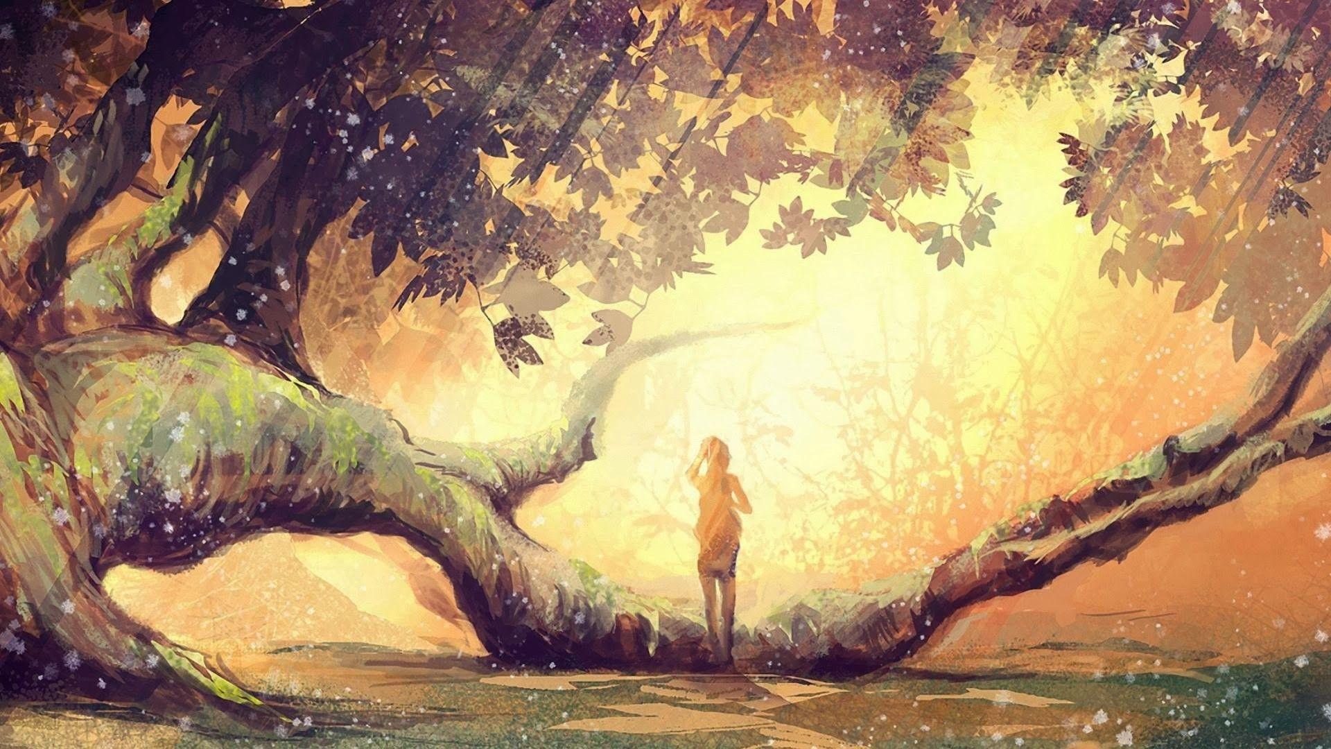 1920x1080 Nature Women Art Wallpaper