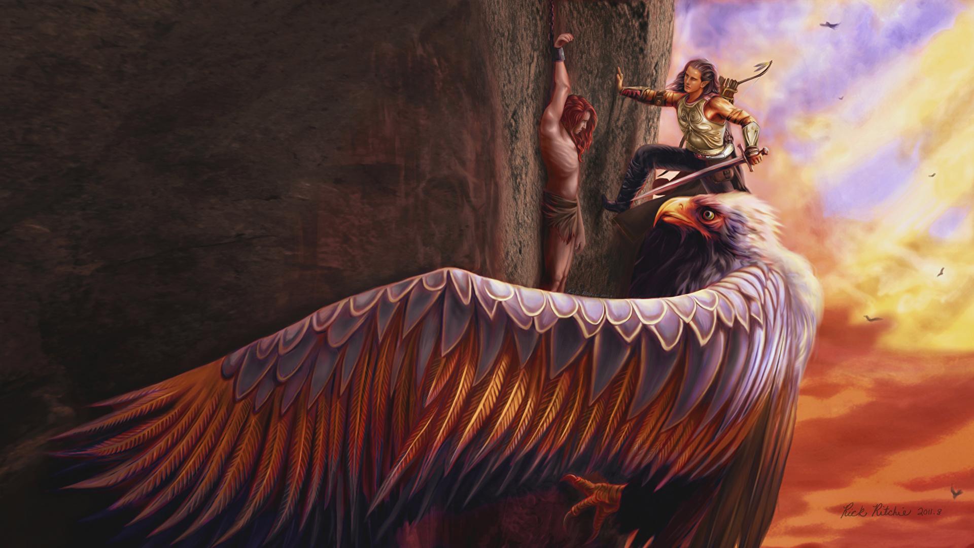1920x1080 Photo Eagles Illustrations to books Warriors Wings The 1920x1080
