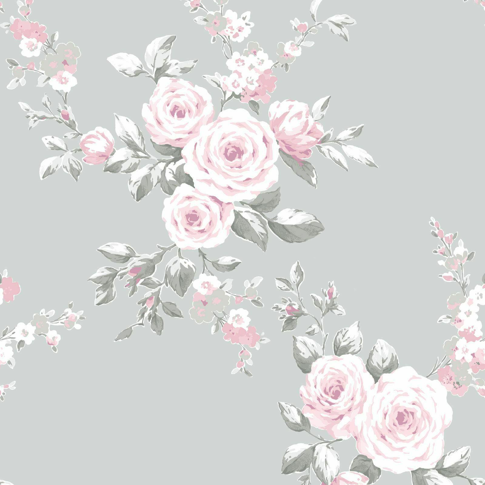 1600x1600 Catherine Canterbury Roses Wallpaper Grey / Pink Muriva 165503 online