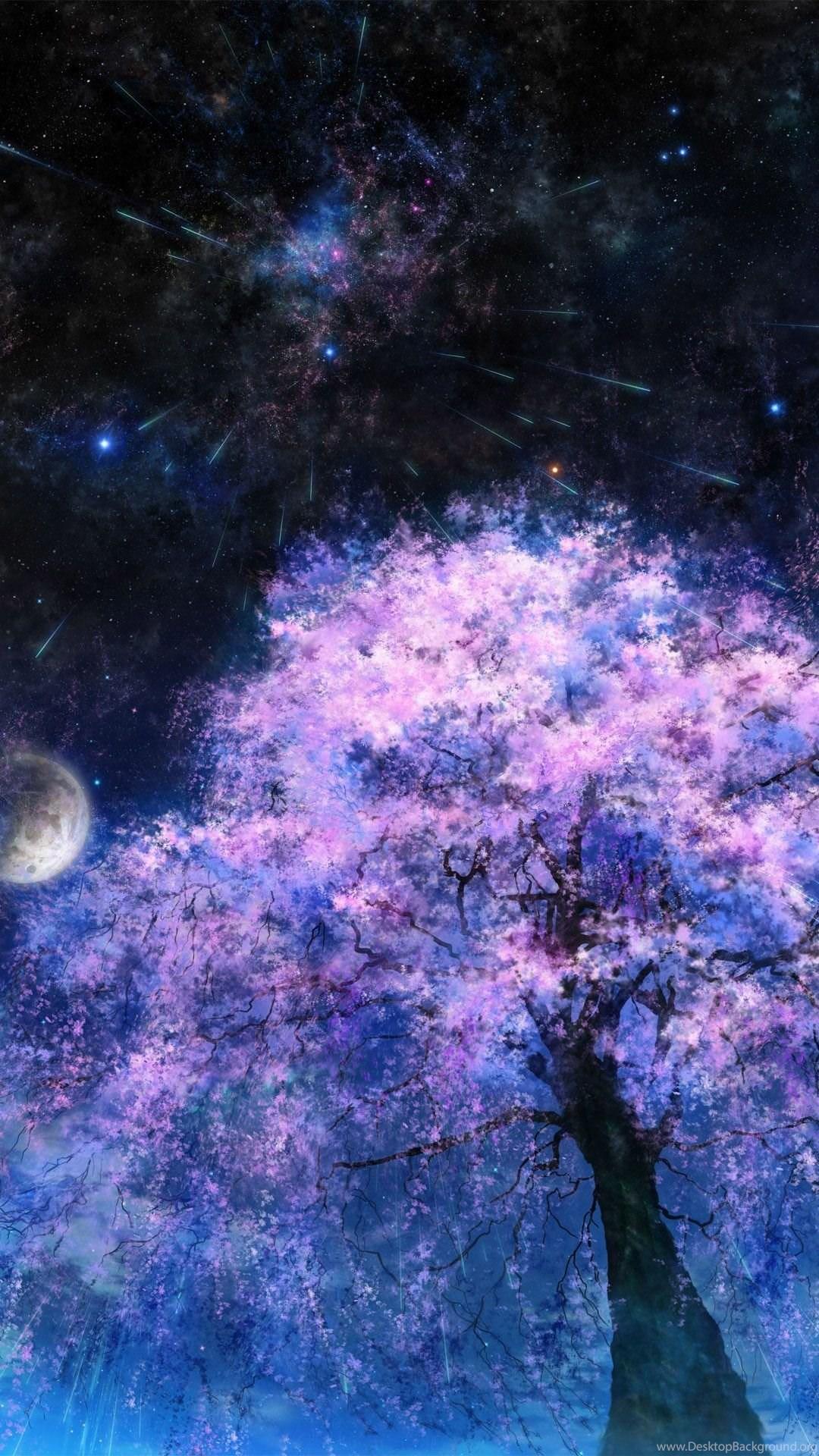 1080x1920 Purple Tree Under The Night Sky Mobile Wallpaper 8826 Desktop Background