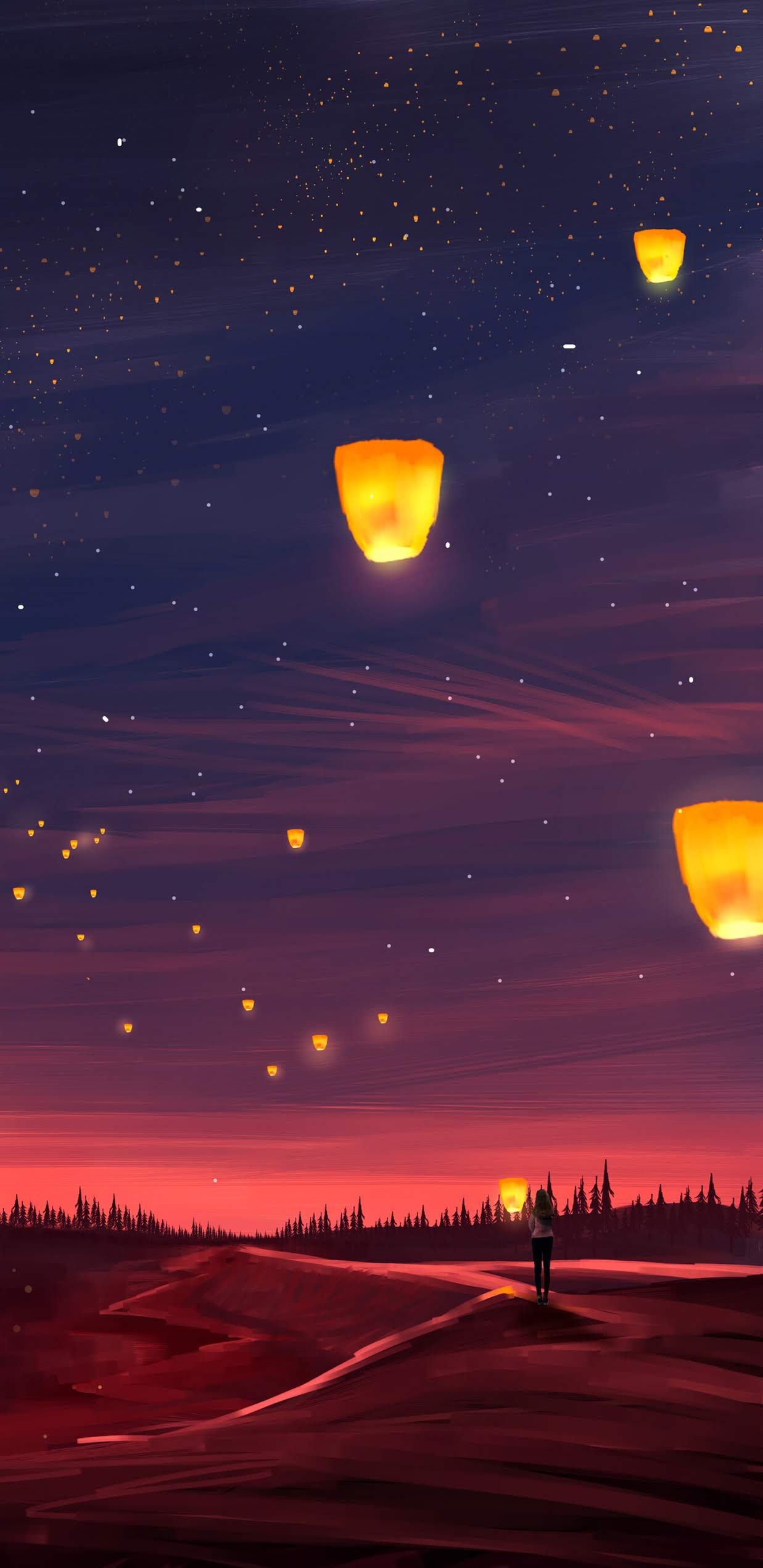 1237x2542 Sky Lanterns, Night, mobile wallpaper Mobile Walls
